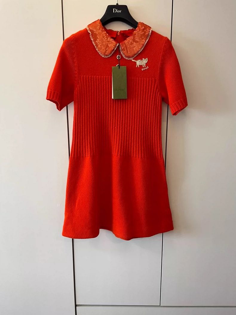 Gucci gucci short sleeve knit dress with collar-dmc Size S / US 4 / IT 40 - 1 Thumbnail