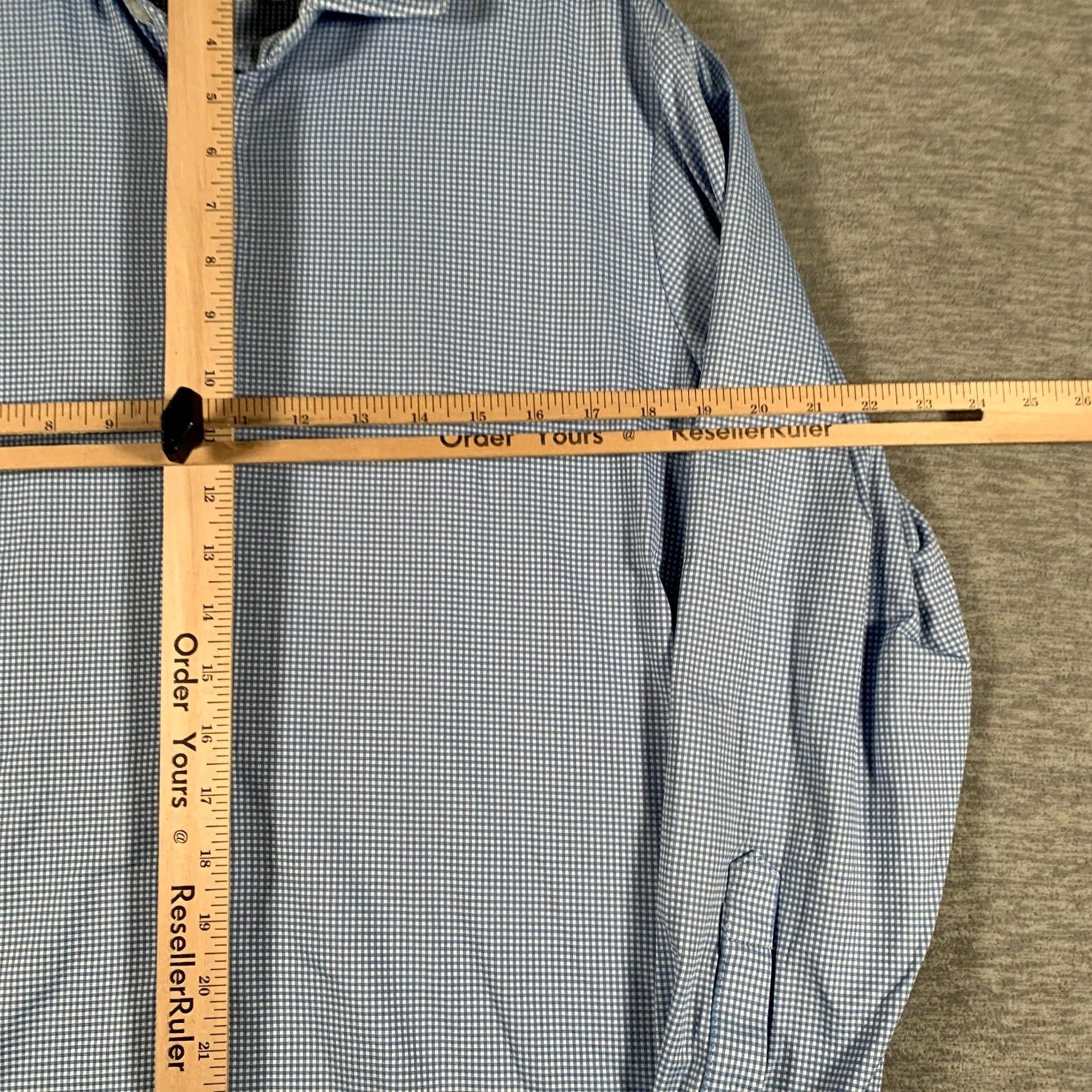 Mizzen+Main Mizzen+Main Dress Shirt Mens L Blue Gingham Trim Fit Non-Iron Stretch USA Shirt Size 42R - 7 Thumbnail