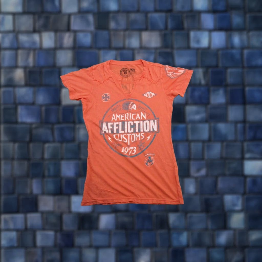 Affliction Affliction Women’s T-Shirt V-Neck Rock Moto Orange M Size M / US 6-8 / IT 42-44 - 1 Thumbnail