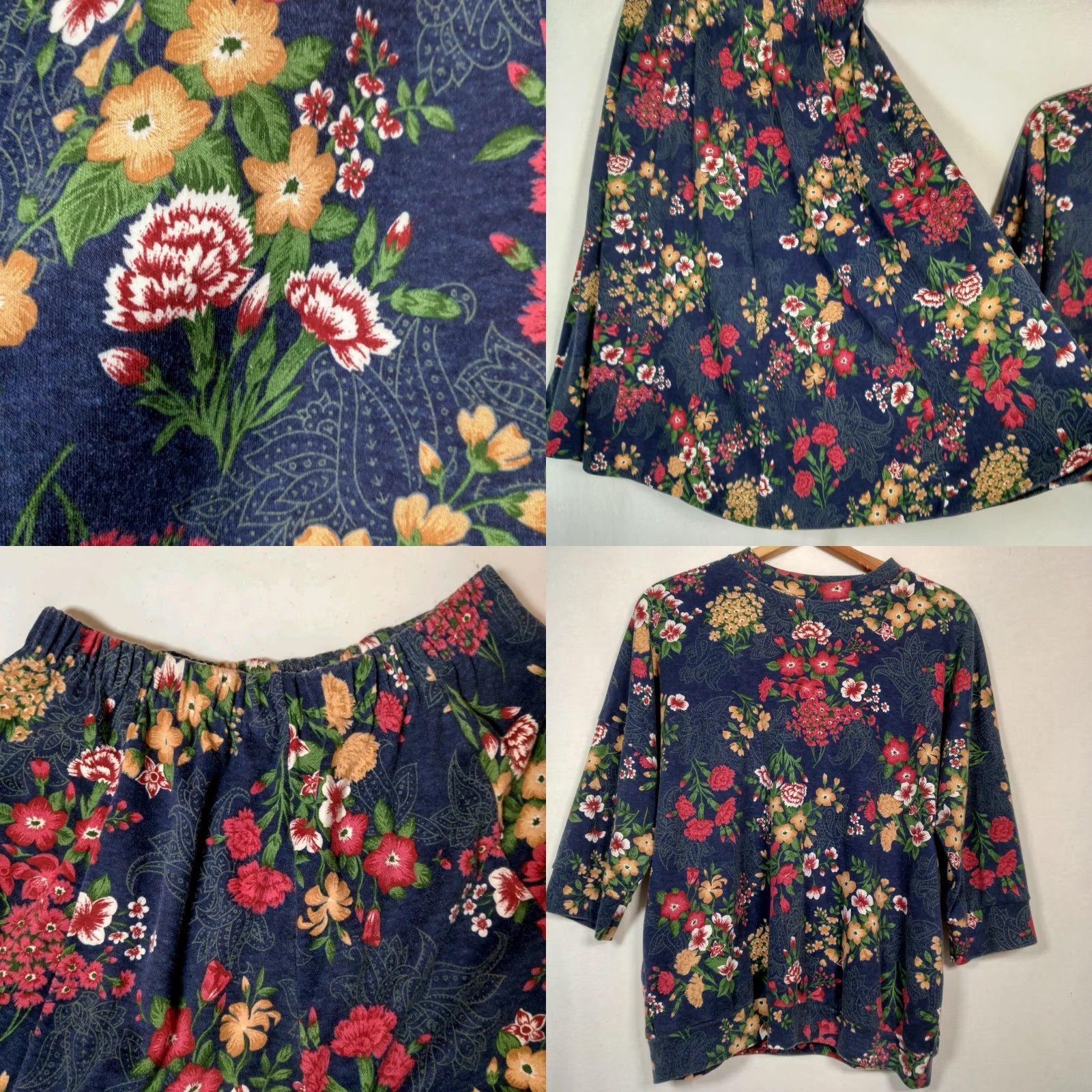 Vintage VINTAGE Skirt And Shirt Knit Outfit Set Floral Blue Cottagecore 2 Piece USA Women Large Size L / US 10 / IT 46 - 8 Thumbnail