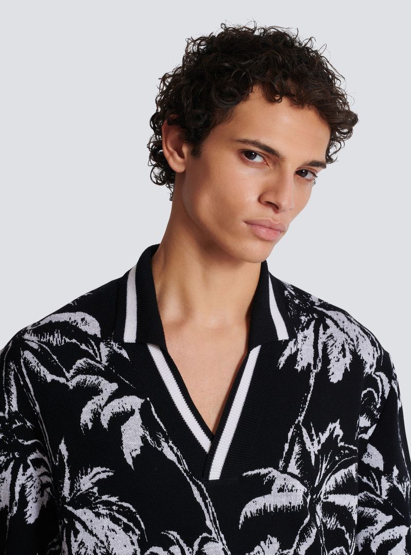 Balmain o1mt1gz0126 Palm Knit Polo Shirt in Black/White Size US S / EU 44-46 / 1 - 4 Thumbnail