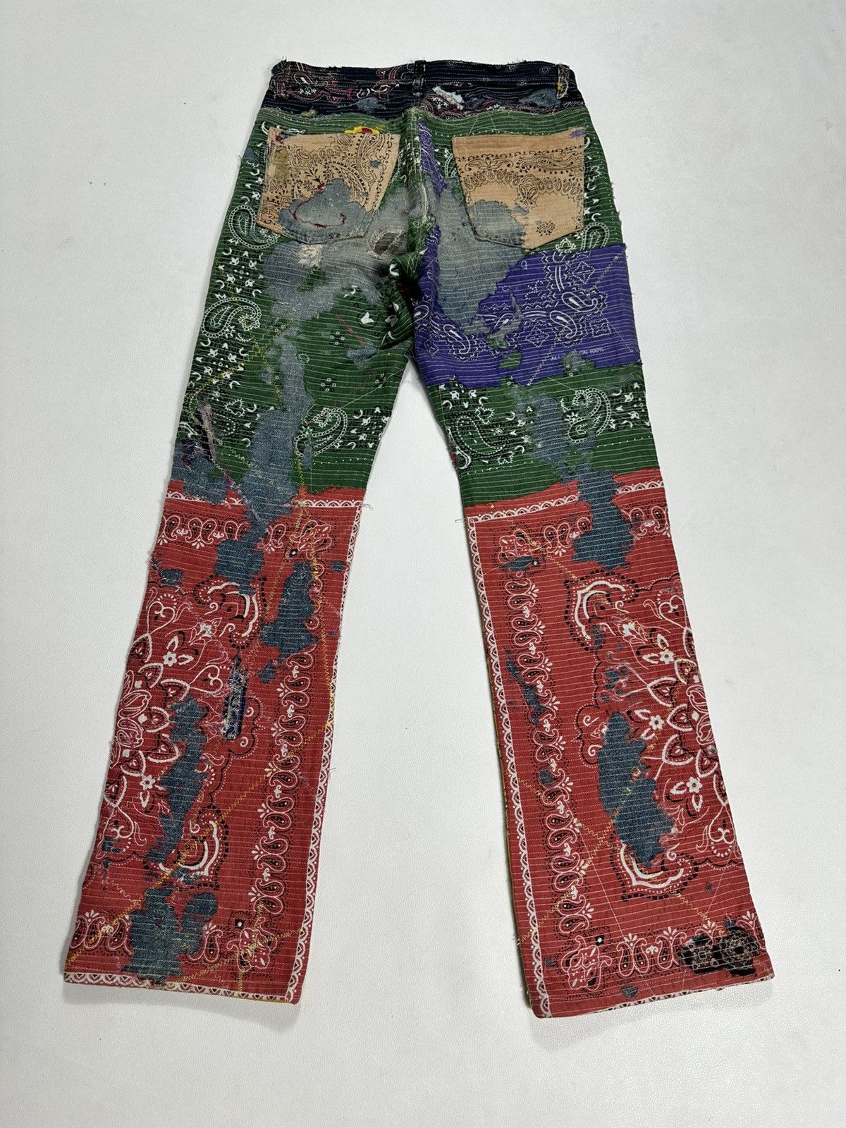 Handmade Custom Made Distressed Paisley Patchwork Boro Jeans pants Size US 30 / EU 46 - 7 Thumbnail