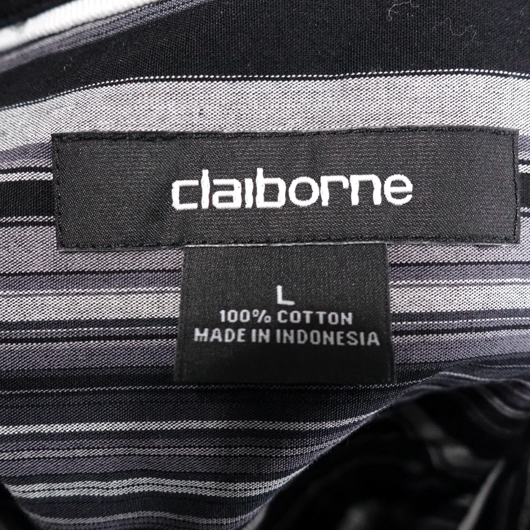 Liz Claiborne Claiborne Dress Shirt Mens L Black Stripe 100% Cotton Long Sleeve Button-Front Casual Shirt Size US L / EU 52-54 / 3 - 6 Thumbnail