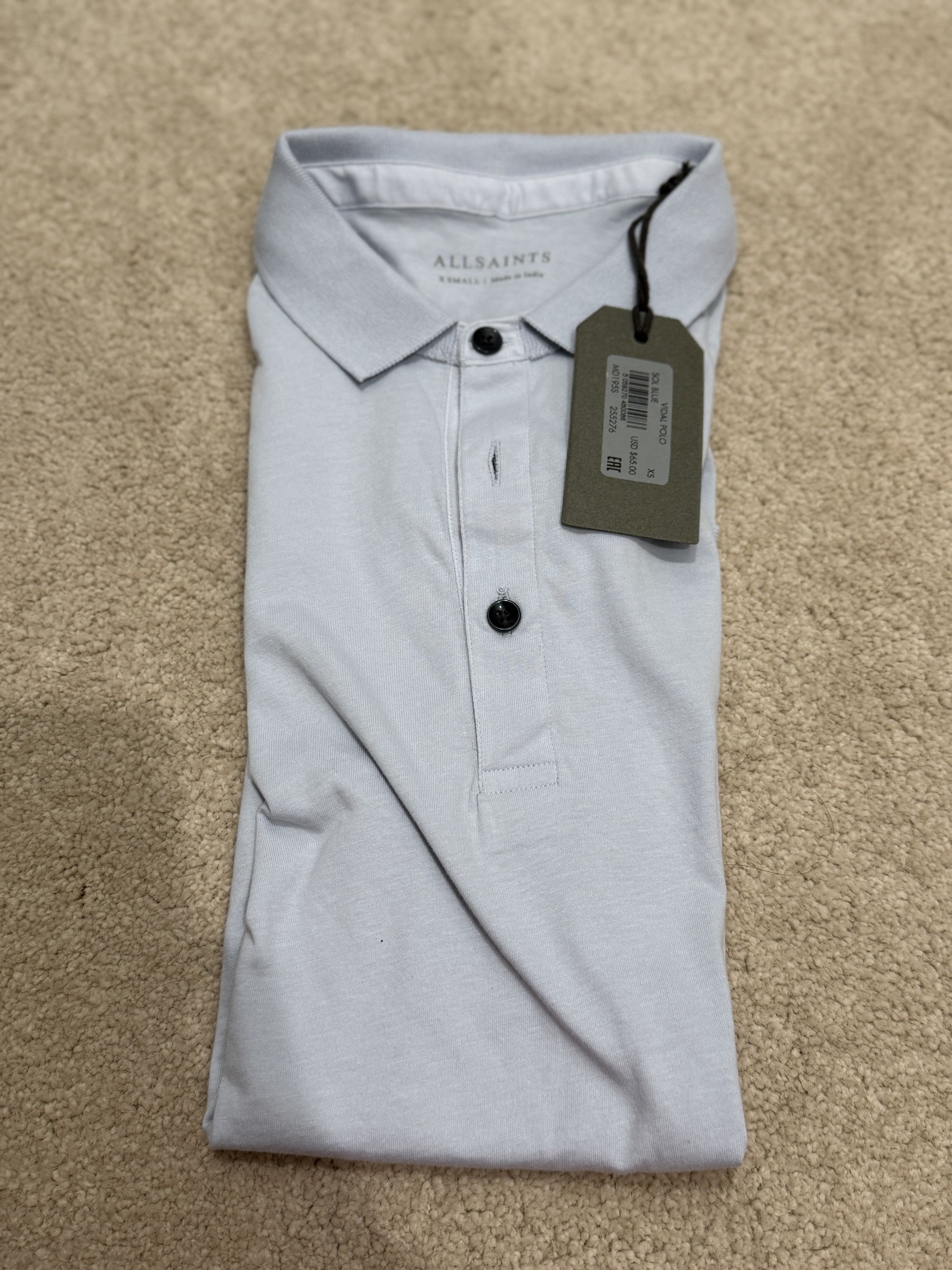Allsaints Men's All Saint Vidal Short Sleeve Sol Blue Polo in Size XS Size US XS / EU 42 / 0 - 1 Thumbnail