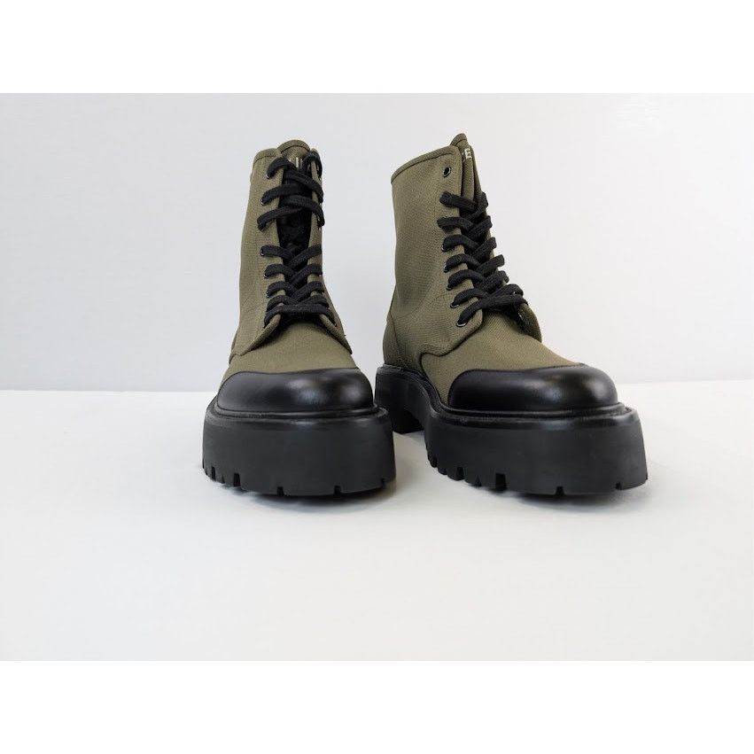 Celine o1rshd1 Canvas Bulky Shiny Lace-Up Boots Olive Green / Black Size US 9 / EU 42 - 6 Thumbnail