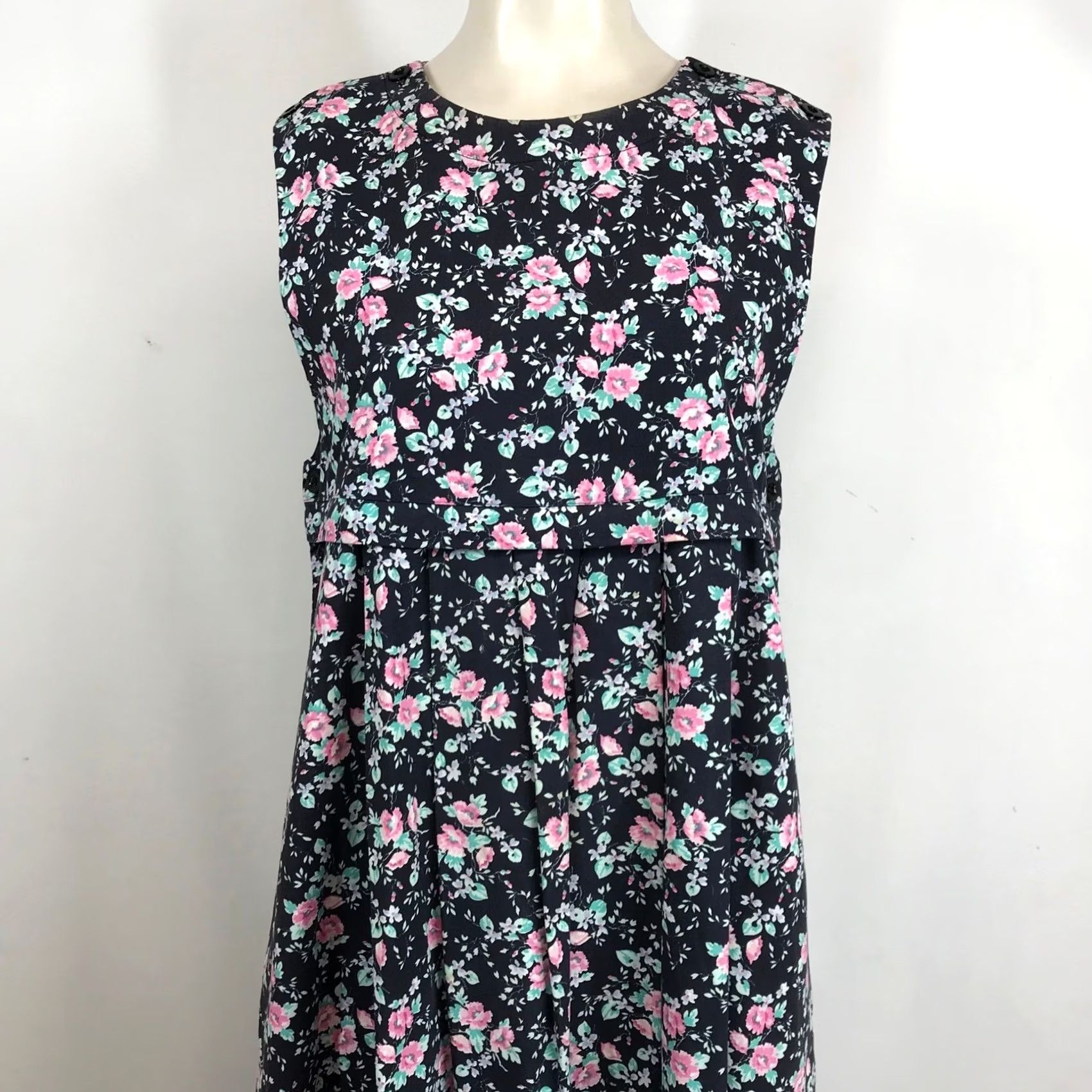 Laura Ashley VINTAGE Laura Ashley Maxi Dress Navy Pink 1990s Floral Cotton Empire Waist Womens Size L / US 10 / IT 46 - 2 Thumbnail