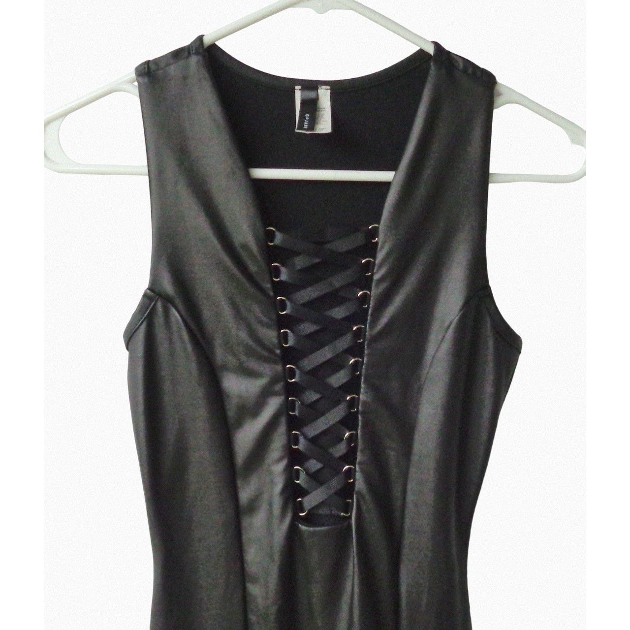 Other Black Faux Leather Tight Bodycon Dress Laceup Jr S Goth Punk Size S / US 4 / IT 40 - 2 Thumbnail