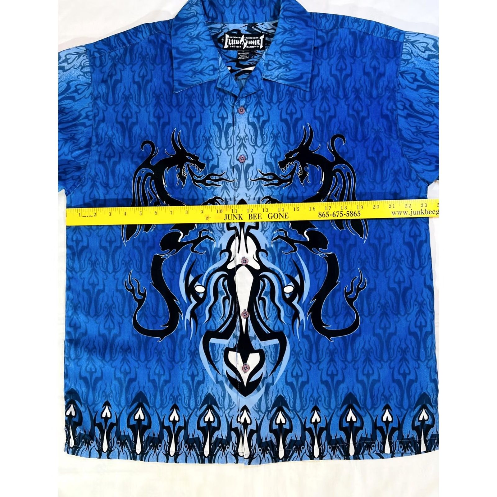 Vintage Steve & Barry's Club Shirt Mens Large Dragon Tribal Print Button Up 90s Yellow? Blue Dragon Graphic Print 90s Size US L / EU 52-54 / 3 - 4 Thumbnail