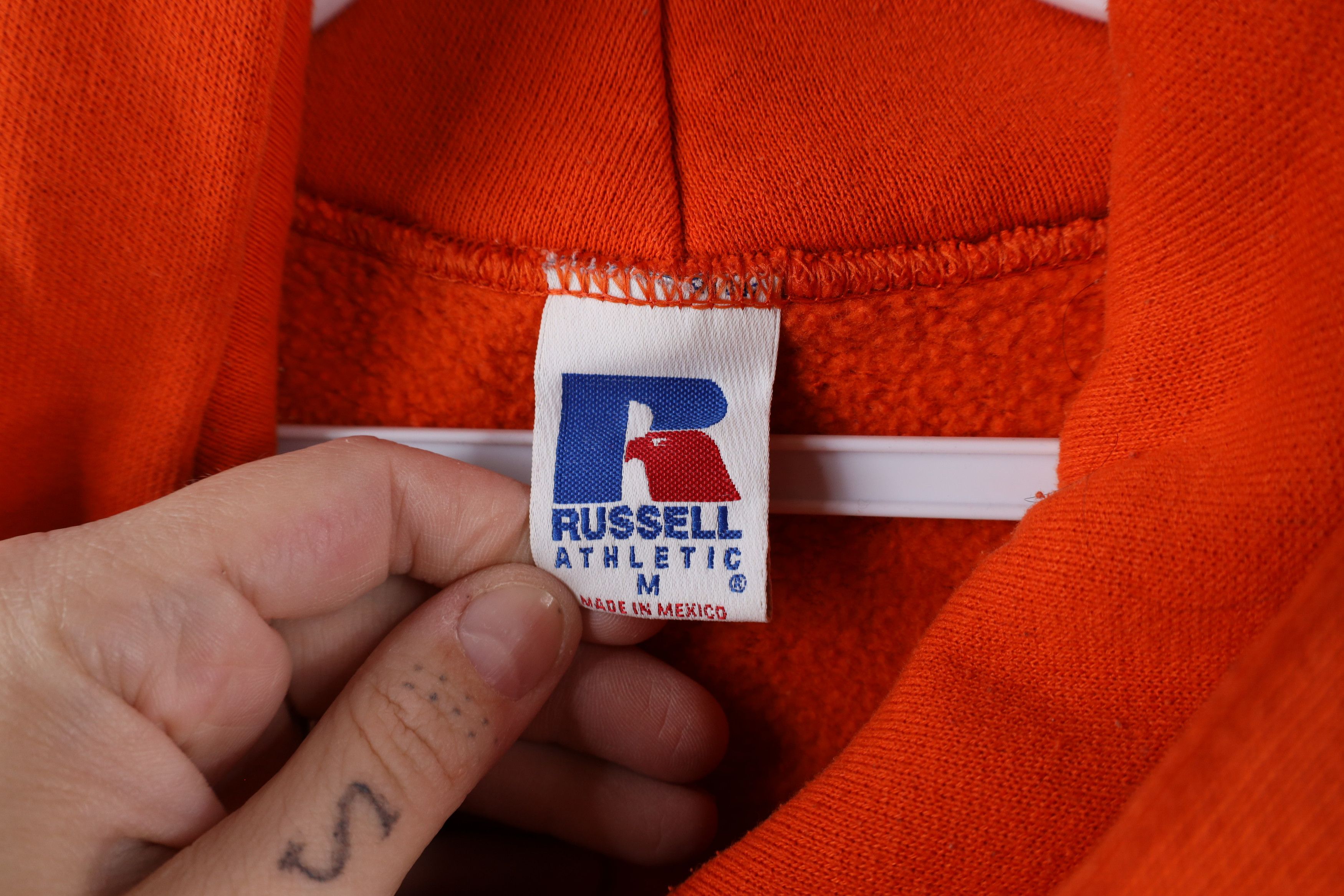 Russell Athletic × Vintage Vintage 90s Russell Athletic Riddell Football Hoodie Orange Size US M / EU 48-50 / 2 - 7 Thumbnail