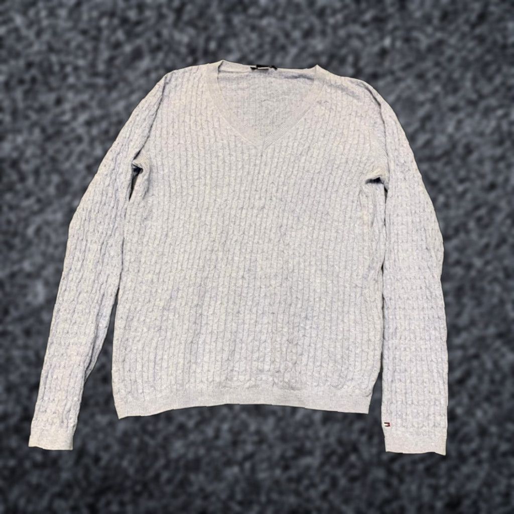 Tommy Hilfiger Tommy Hilfiger Sweater Womens Medium Light Lavender Cable Knit Cotton V-Neck Size M / US 6-8 / IT 42-44 - 1 Thumbnail