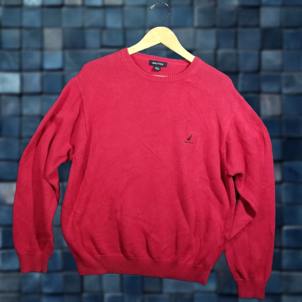 Nautica Nautica Sweater Mens Large Red 100% Cotton Knit Crewneck Pullover Logo Knit Style Tight-Knit Long Sleeve Casual Winter Size US L / EU 52-54 / 3 - 1 Thumbnail