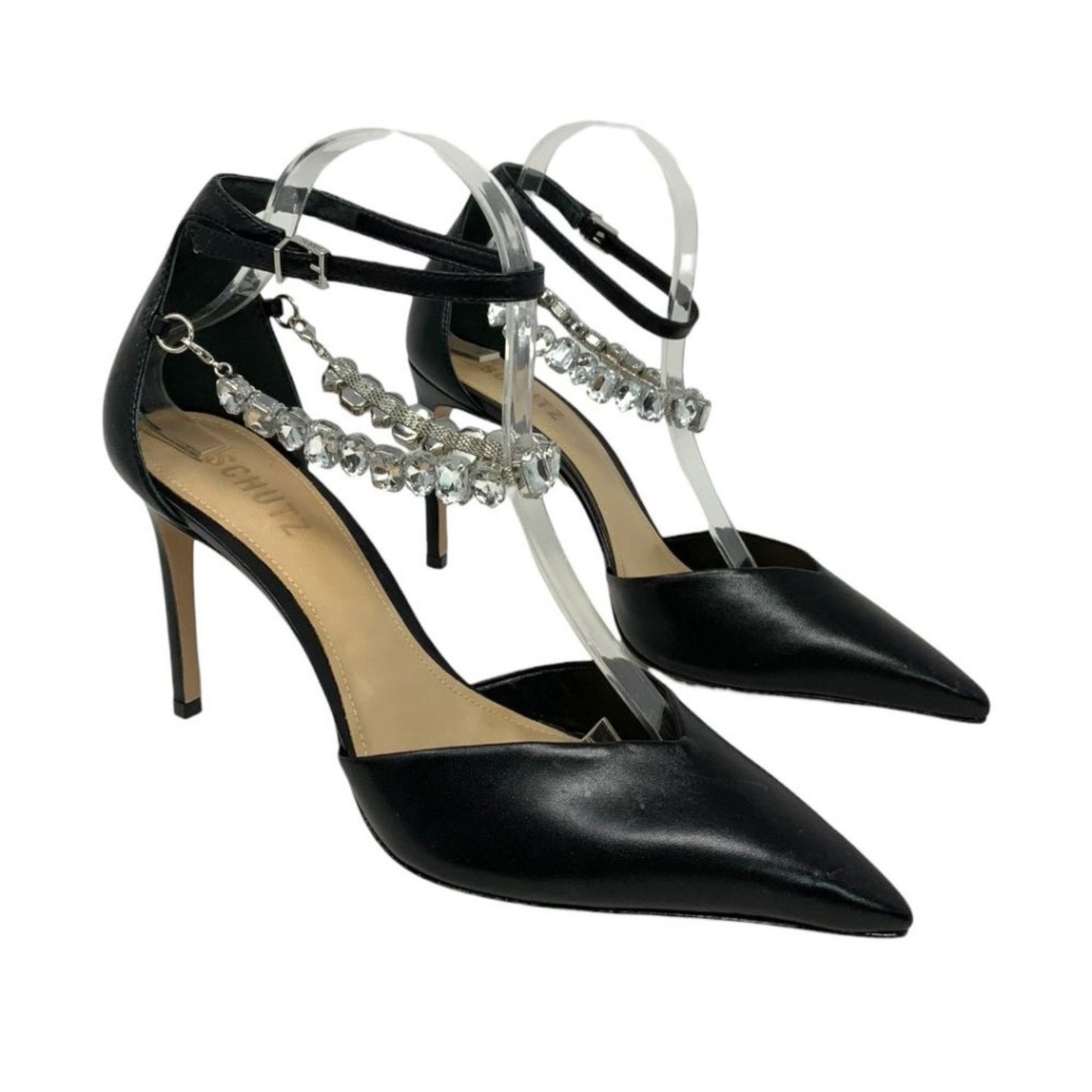 SCHUTZ Schutz Aleah Leather Heel Rhinestone Chain 9.5 NWT $148 Size US 9.5 / IT 39.5 - 2 Thumbnail