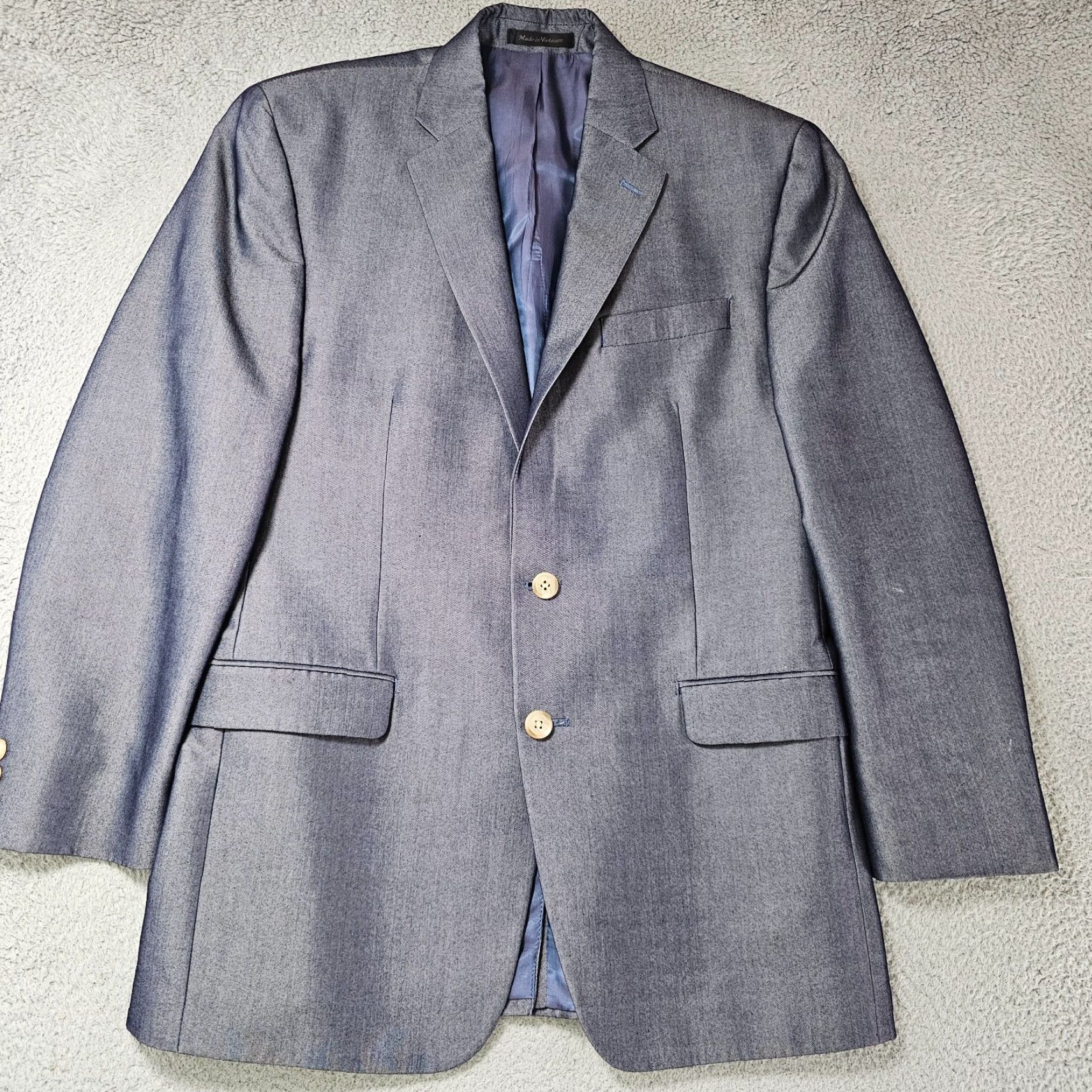 Ralph Lauren VINTAGE Lauren Ralph Lauren Sport Coat Blazer Jacket Mens 40R Indigo Sharkskin Sheen Blue Notch 2 Piece Three-Button 40 Regular Boys? Size 40R - 2 Thumbnail