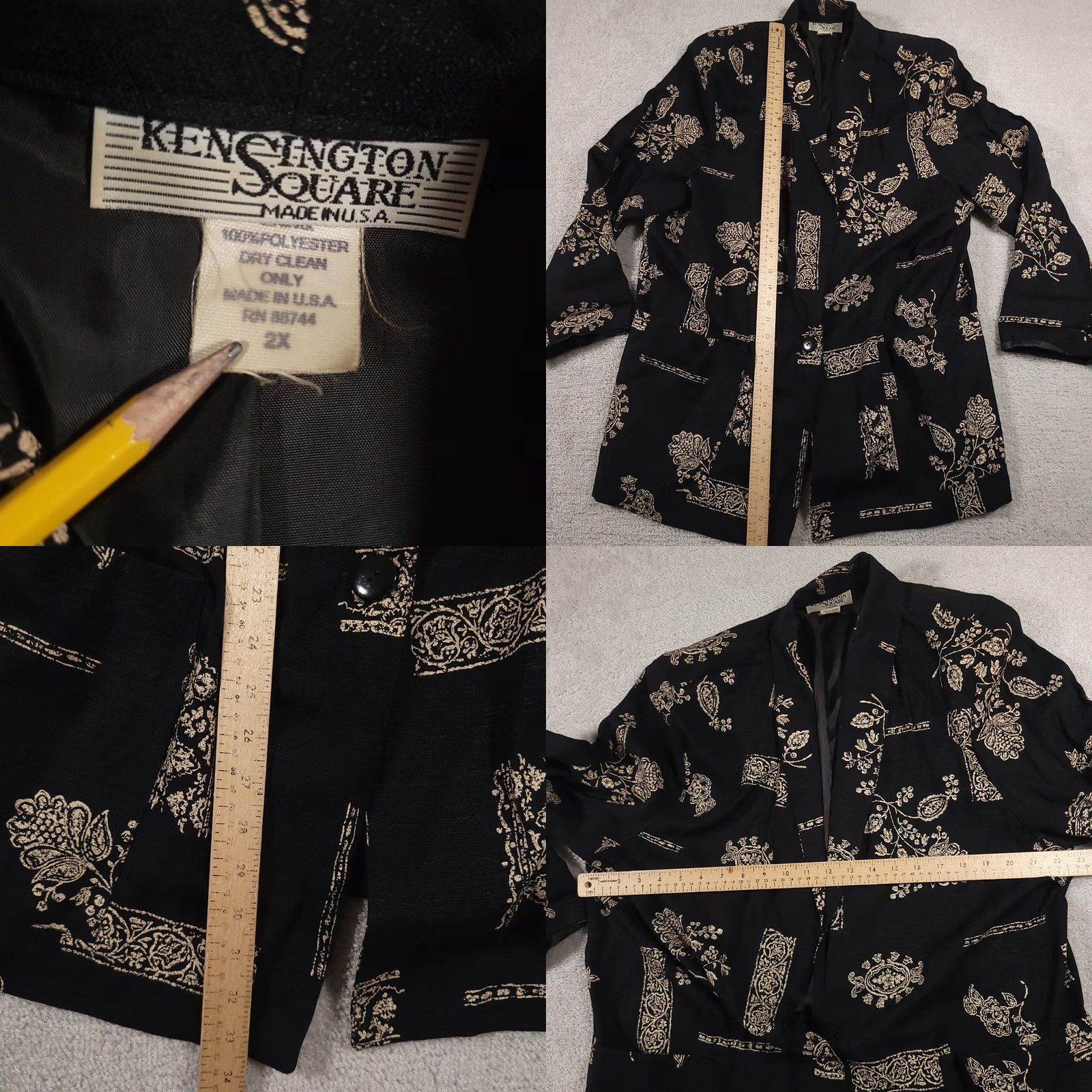 Vintage VINTAGE Kensington Square Blazer Womens 2X Black Gold Floral Brocade 90s Jacket Size XXL / US 16-18 / IT 52-54 - 8 Thumbnail