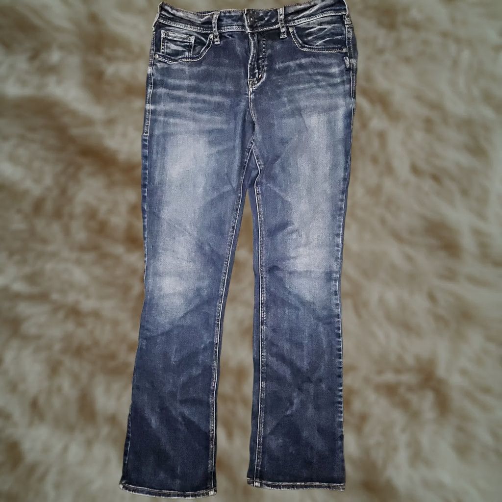 Silver Jeans Co. Silver Jeans Women's Jeans Bootcut 29x33 Slim Low Rise Embroidered Blue Denim Stretch Size 29" - 1 Thumbnail