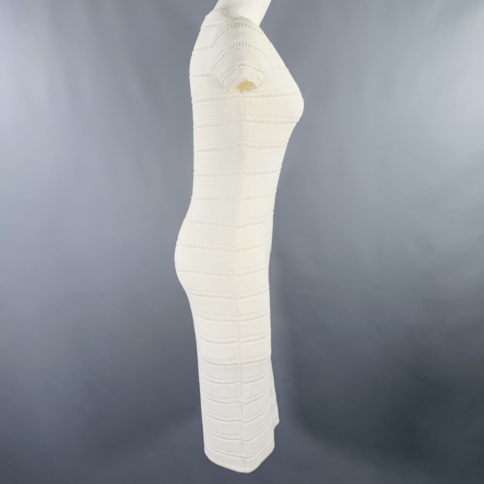 Dsquared2 Size M White Rayon Polyamide Textured Short Sleeve Dress Size M / US 6-8 / IT 42-44 - 3 Thumbnail