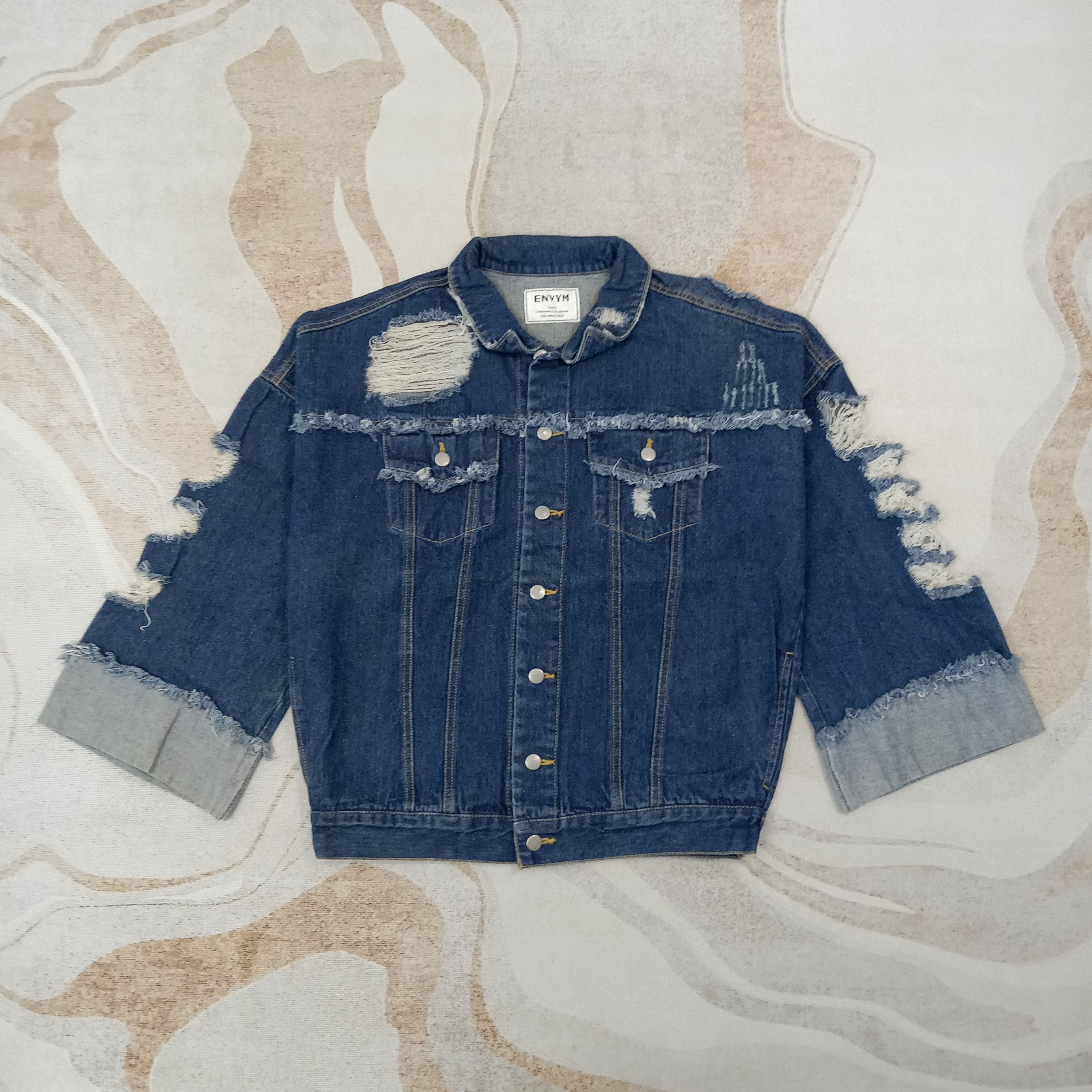 For All To Envy ENVYM Designer Ripped Denim Jacket C266N20 Size US L / EU 52-54 / 3 - 1 Thumbnail