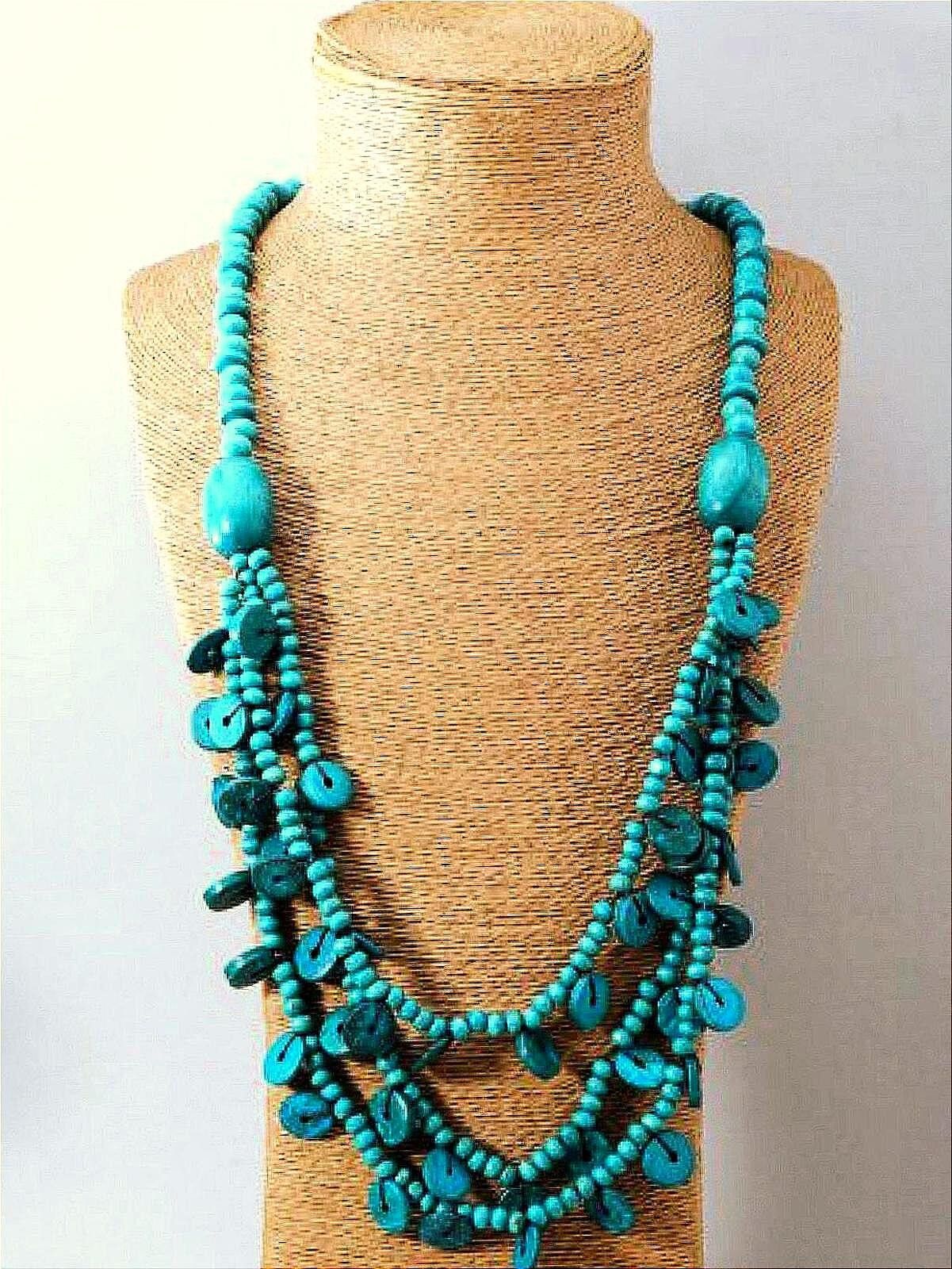 The Unbranded Brand Teal Turquoise Color Multi-Strand Wood Bead Necklace Size ONE SIZE - 1 Thumbnail