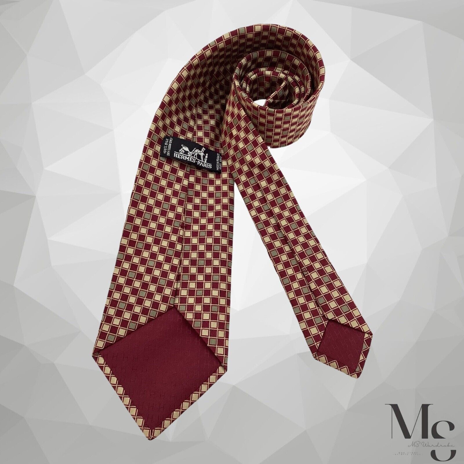 Hermes HERMES PARIS Burgundy & Yellow Geometric Silk Tie France Size ONE SIZE - 2 Thumbnail