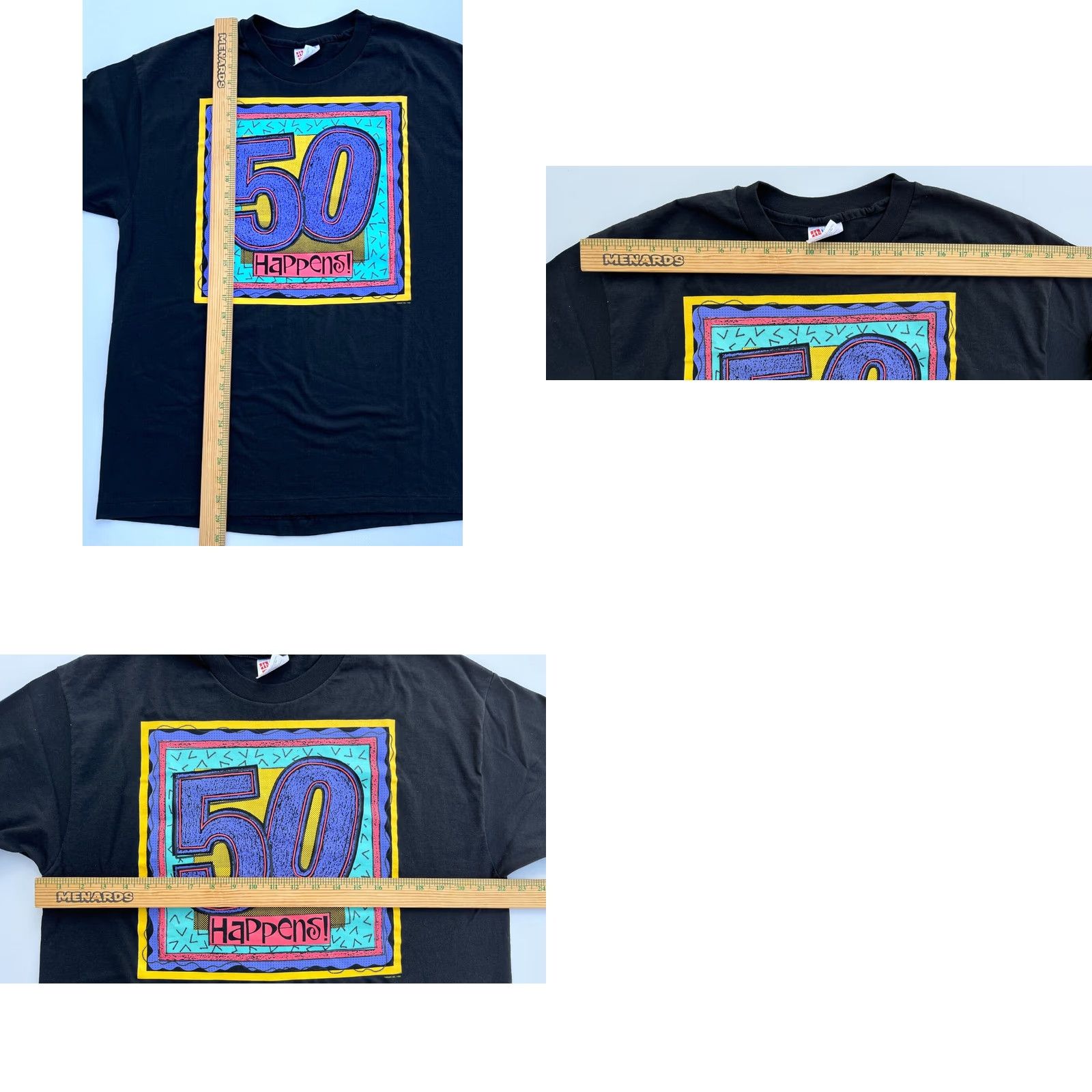 Hanes Hanes Heavyweight 50/50 Men's Vintage T-Shirt XL Black, Short Sleeve Crew Neck, Made in USA, 1990s Birthday Theme, Size XL Mens Size US XL / EU 56 / 4 - 8 Thumbnail