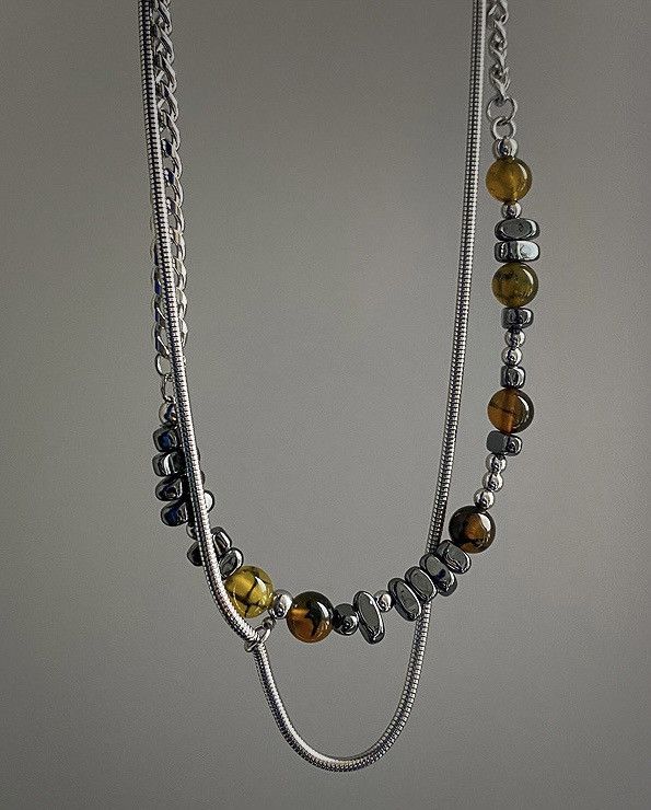 Japanese Brand × Jewelry Retro punk vintage stone beads double layer chain necklace Size ONE SIZE - 4 Thumbnail