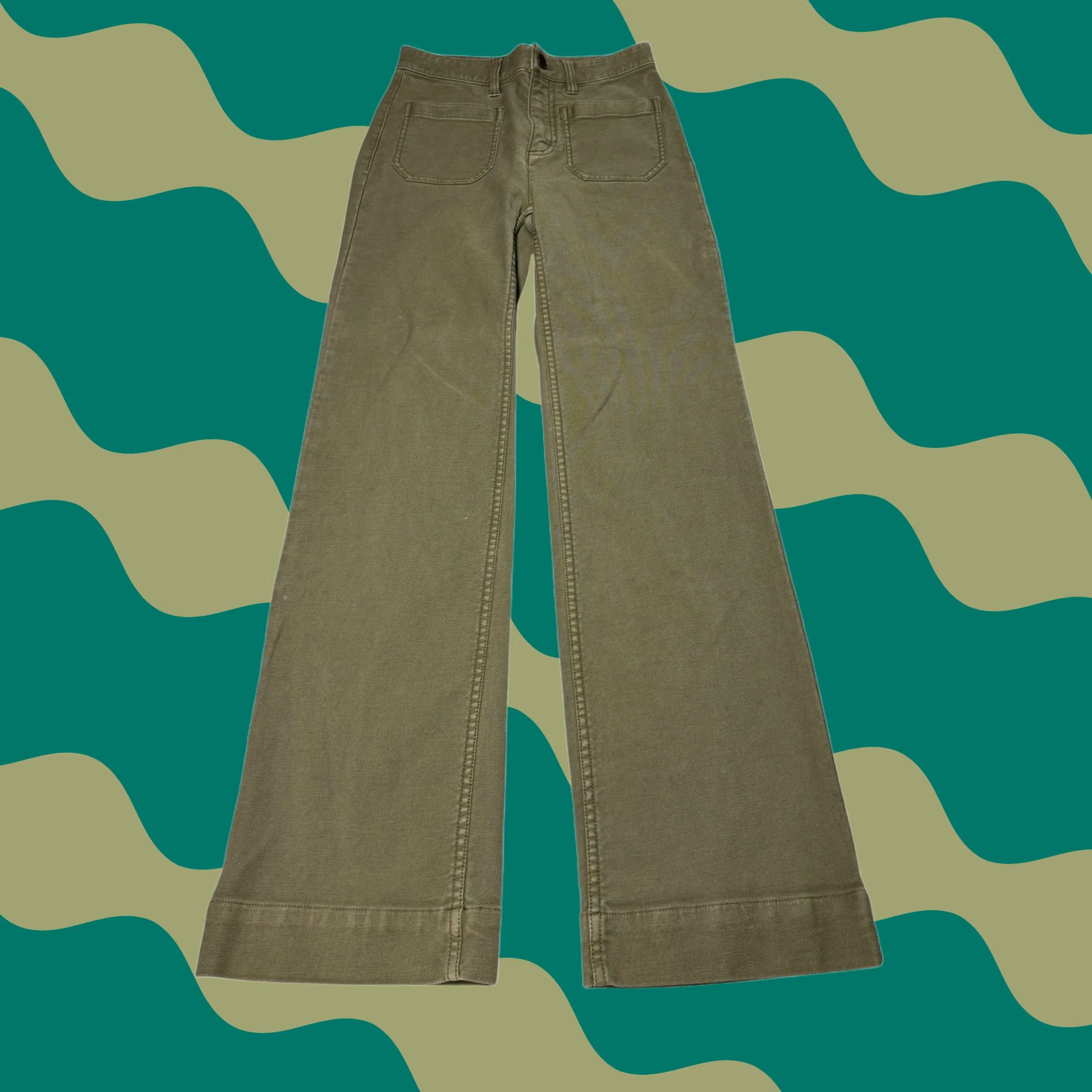 Faherty Faherty Women Olive Green Twill Stretch Patch Pocket Pants WBS2330-MYO 25x30 Size 42" / US 20 - 1 Thumbnail