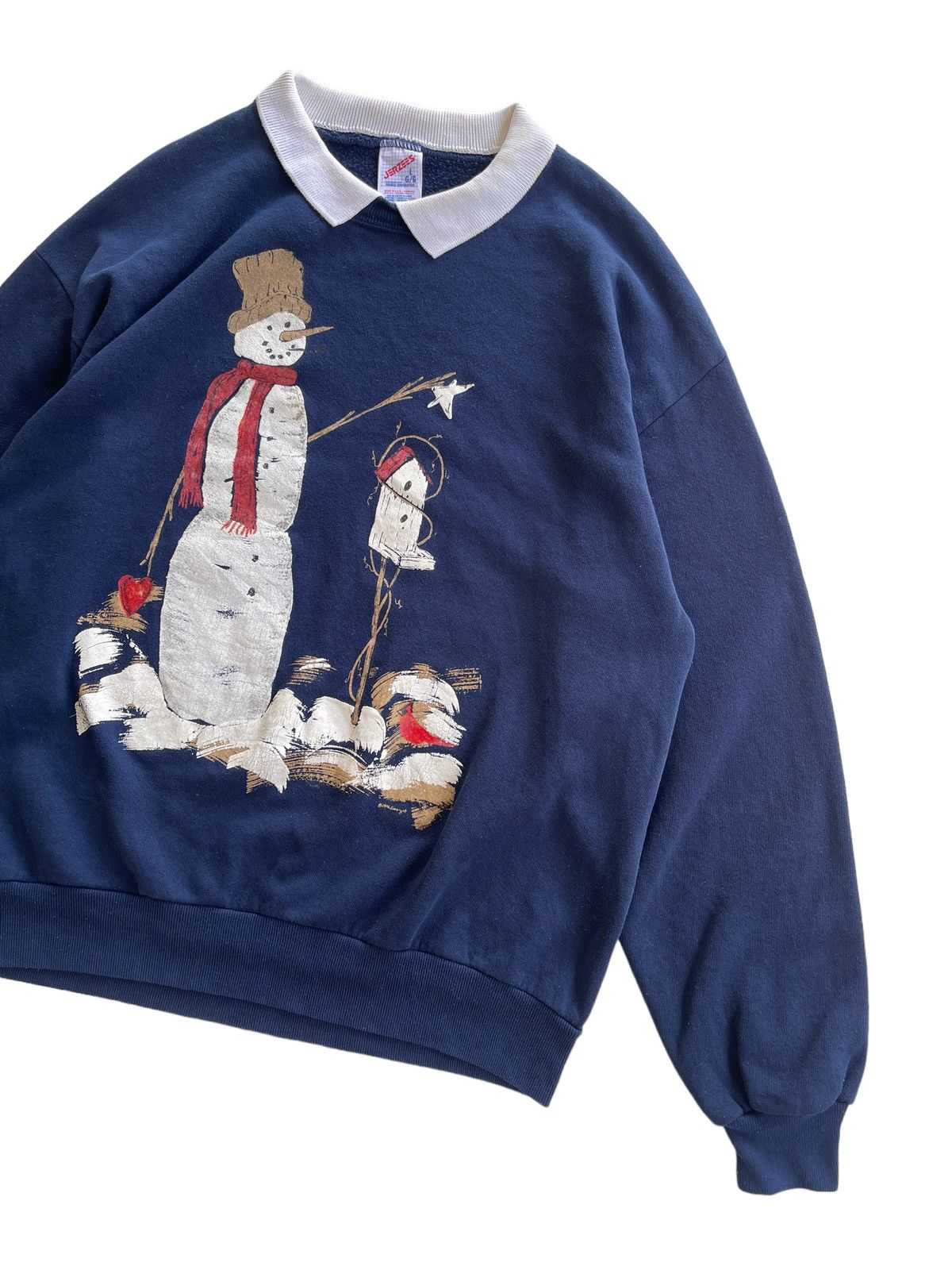 Jerzees Vintage 90s Collared Snowman Sweatshirt Size US L / EU 52-54 / 3 - 4 Thumbnail