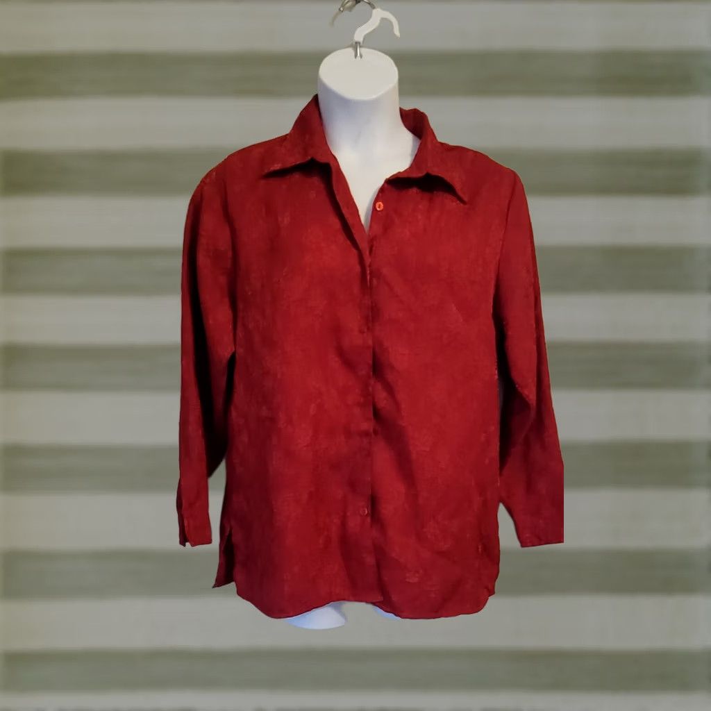 Vintage Vintage Fashion Bug Blouse Shirt XL 14 16 Blood Red Brocade Embroidered Top Size XXL / US 16-18 / IT 52-54 - 1 Thumbnail