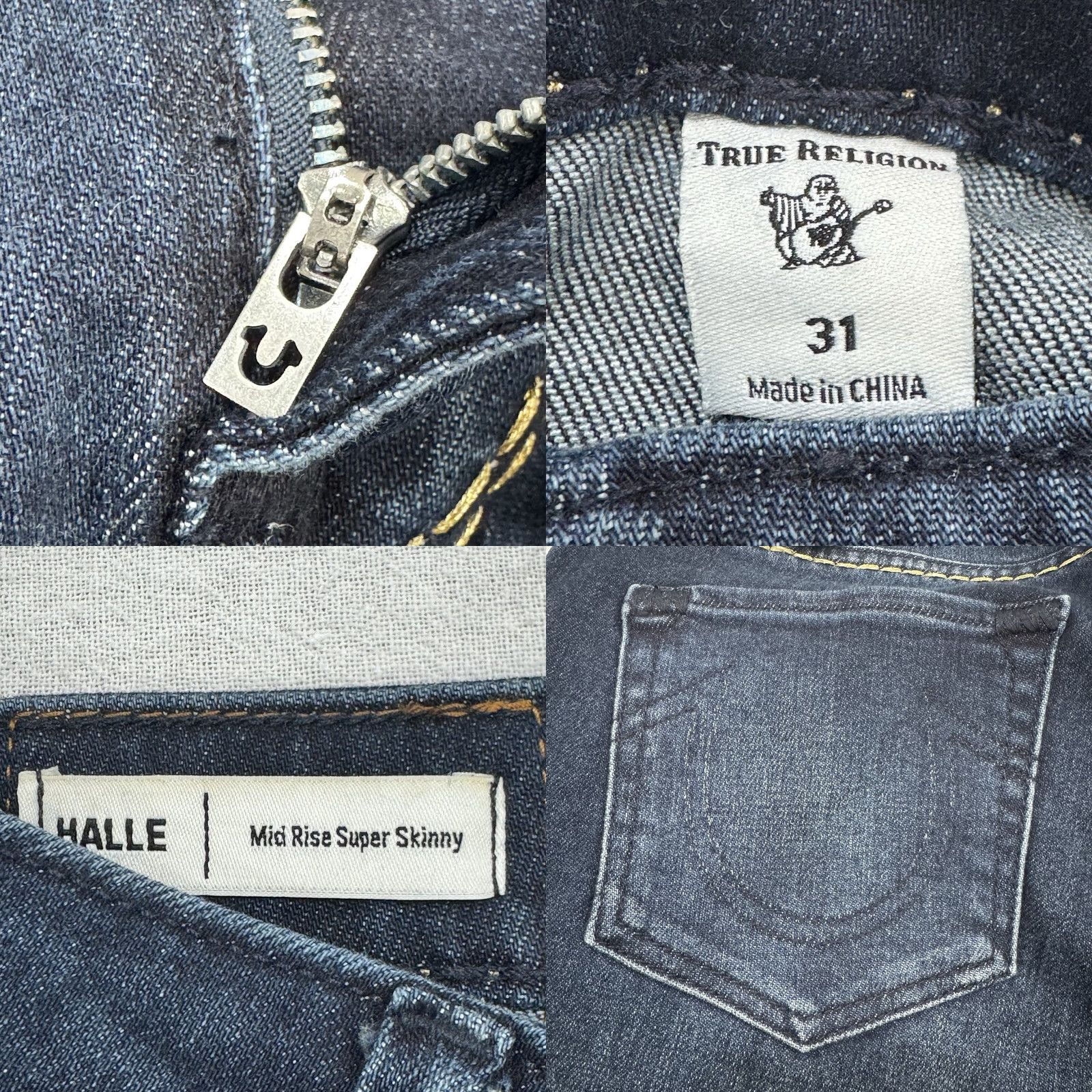 True Religion True Religion Jeans Halle Mid Rise Super Skinny 31 Women Blue Denim Pants 28 In Inseam Logo Button Zipper Bonded 90s? Size 24" / US 00 / IT 34 - 8 Thumbnail