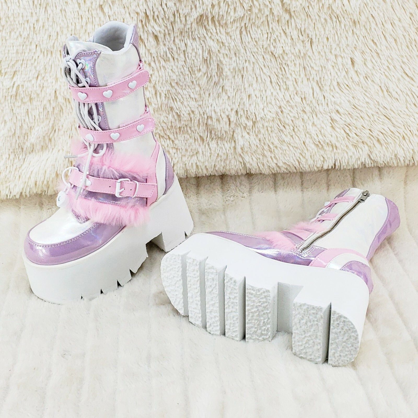 Demonia Cult DEMONIA Ashes 120 Pink Faux Fur 3.5 Platform Heel Cosplay Pu Size US 12 / IT 42 - 3 Thumbnail