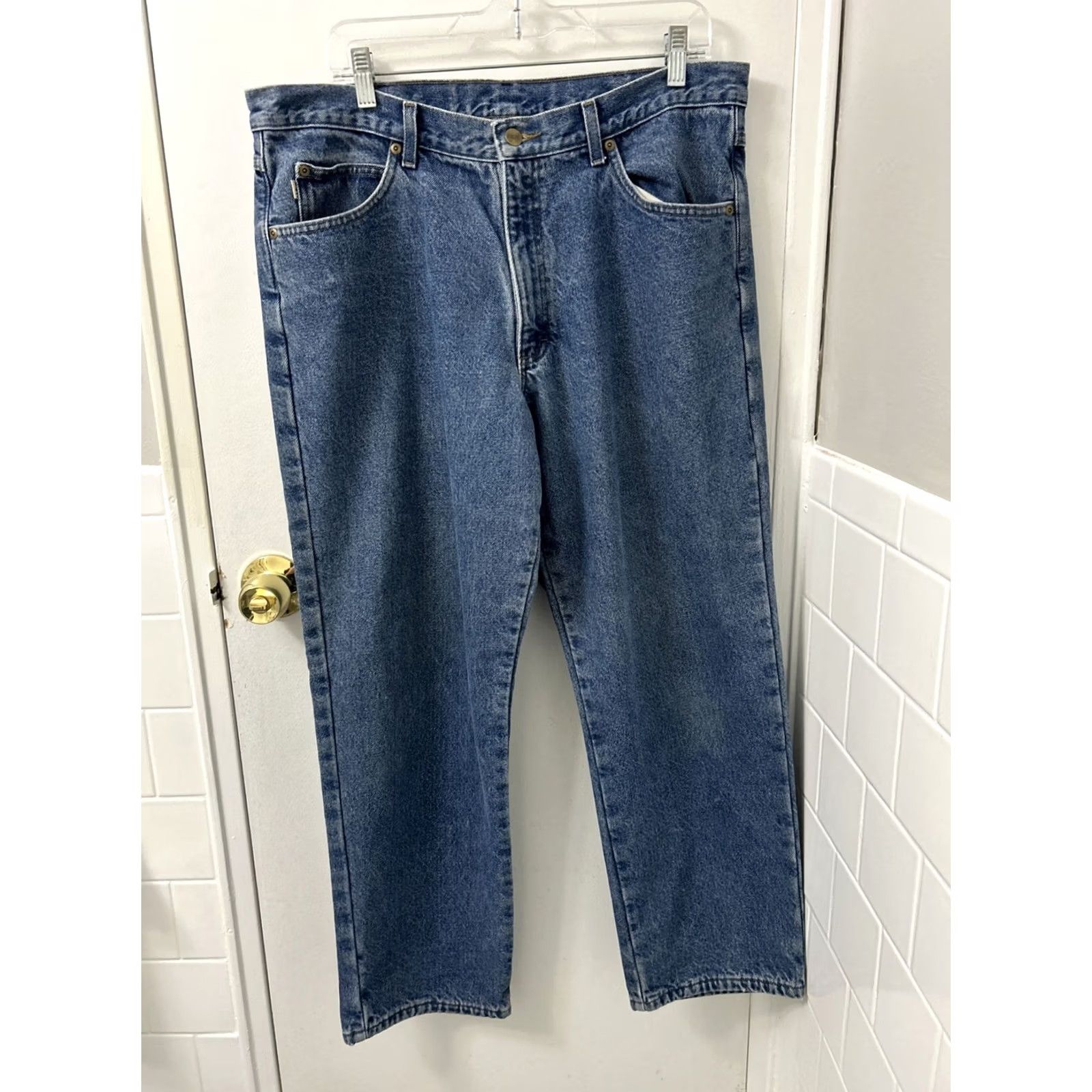 Vintage L.L. Bean Double L Jeans Mens 36x30 Blue Plaid Lined Denim Classic Fit Pockets YKK Front Flat Front Regular Pants Men Size US 36 / EU 52 - 2 Thumbnail