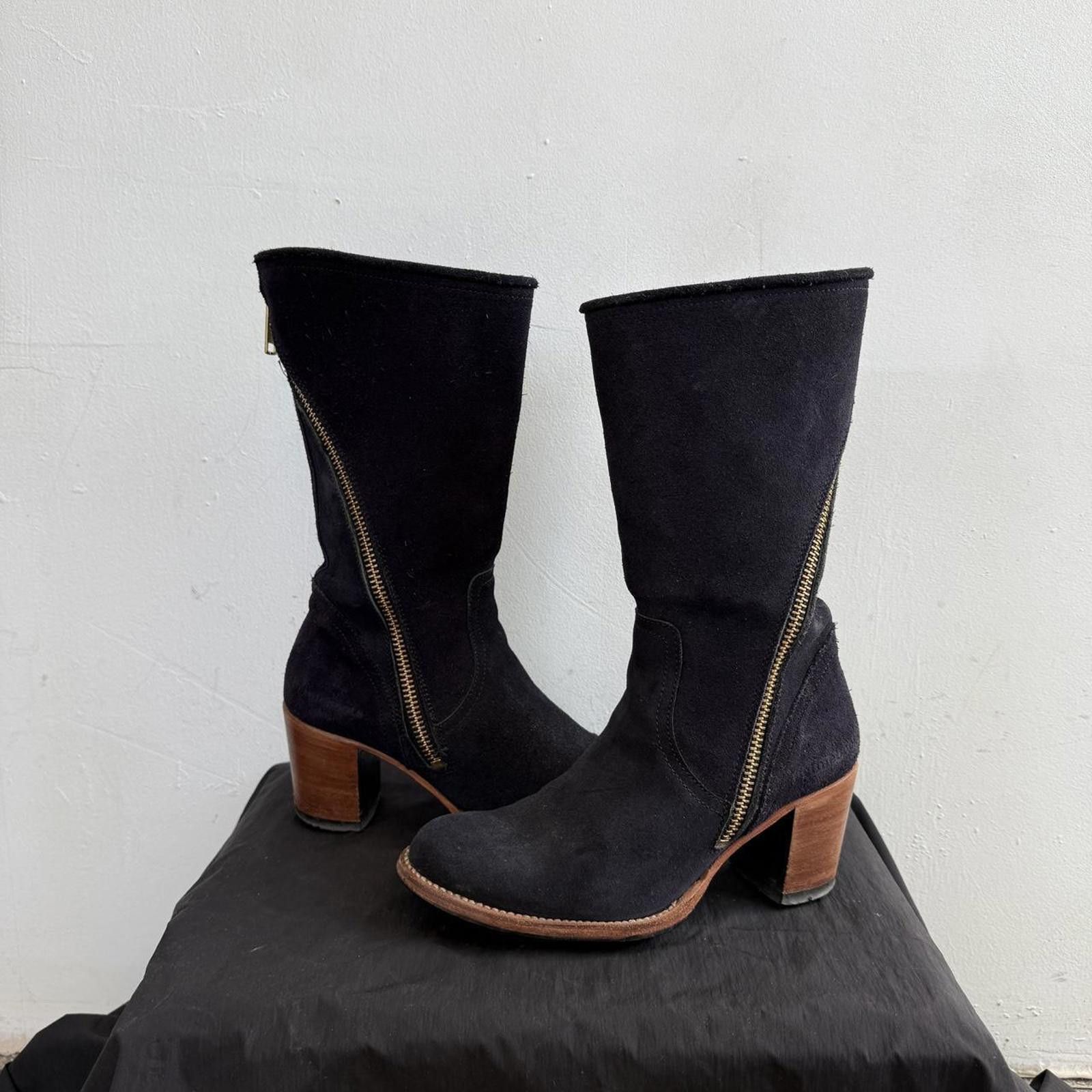 Other Primeboots Asymmetric Zip Navy Suede Ankle Boots Size US 5 / IT 35 - 4 Thumbnail