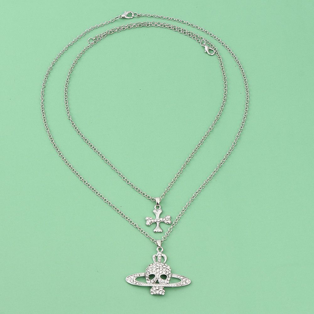 Jewelry Rhinestone Skull Cross Necklace Size ONE SIZE - 6 Thumbnail
