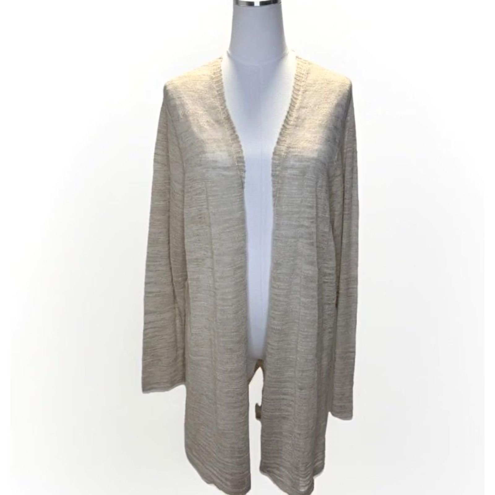Eileen Fisher Eileen Fisher Cardigan Sweater Womens 1X Beige Linen Blend Open Front Size XL / US 12-14 / IT 48-50 - 2 Thumbnail