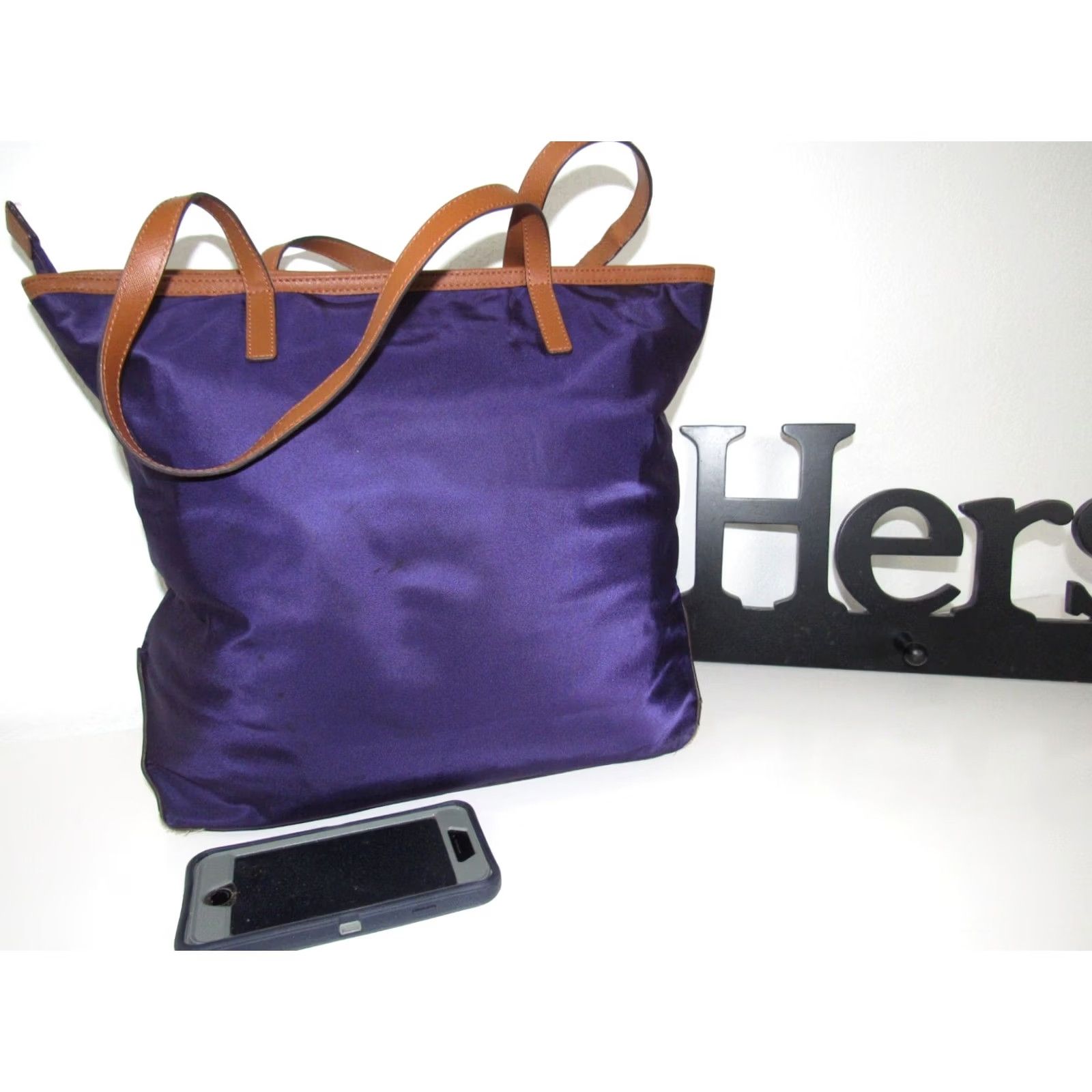 Michael Kors Michael Kors Purple Nylon Shoulder Bag with Brown Trims & Handle Women Size ONE SIZE - 3 Thumbnail