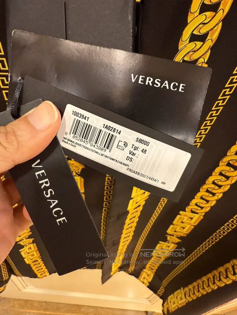 Versace Classic black gold chain print mulberry silk shirt