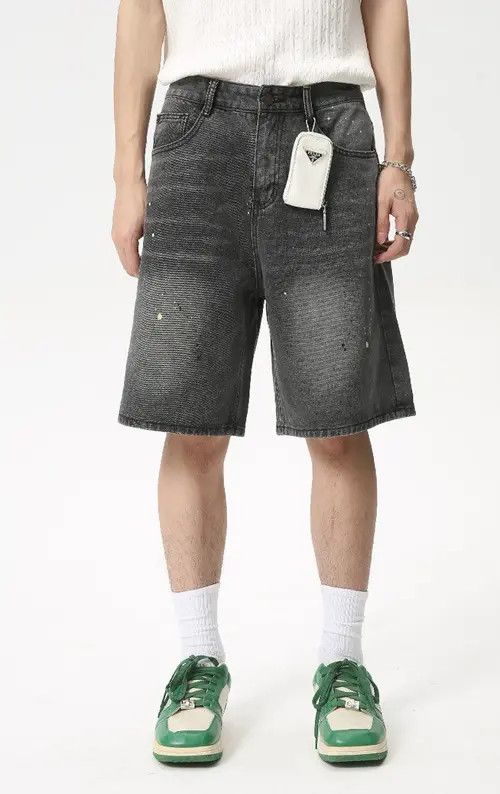 Japanese Brand × Vintage Washed ink design loose wide-leg gray denim shorts Size US 32 / EU 48 - 1 Thumbnail