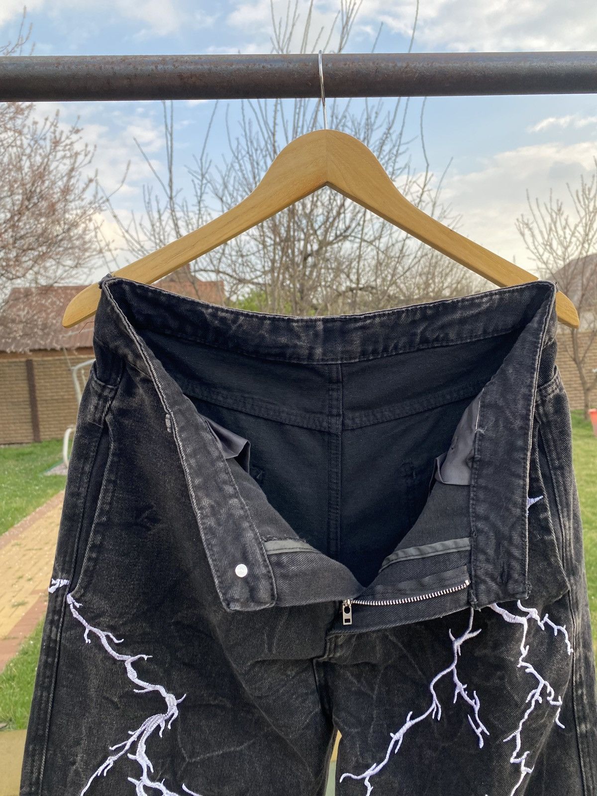 Vintage Black wide-leg jeans with lightning embroidery, Y2K, size L Size US 34 / EU 50 - 7 Thumbnail