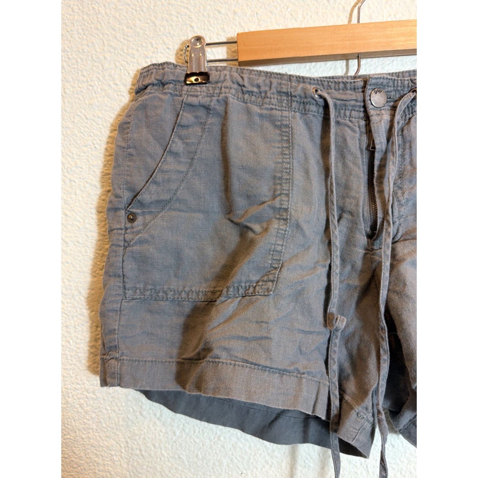 Gap Gap Chino Shorts Women's 10 Linen Cotton Olive Drawstring 34x4 Regular Green Size 32" / US 10 / IT 46 - 3 Thumbnail