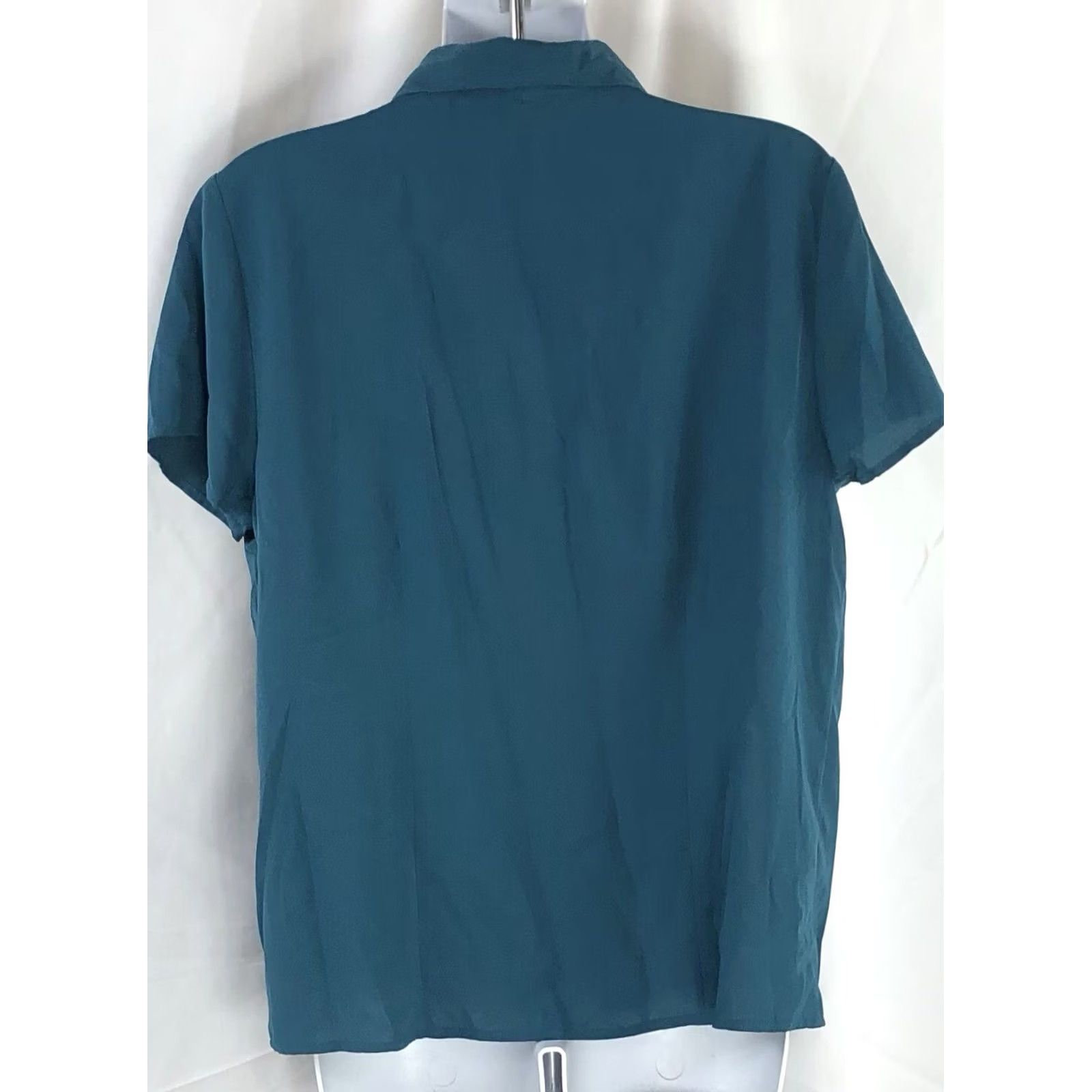 Croft & Barrow Croft & Barrow Green Pleated Ruffles Shawl Collar Silky Career Coquette M Size M / US 6-8 / IT 42-44 - 3 Thumbnail