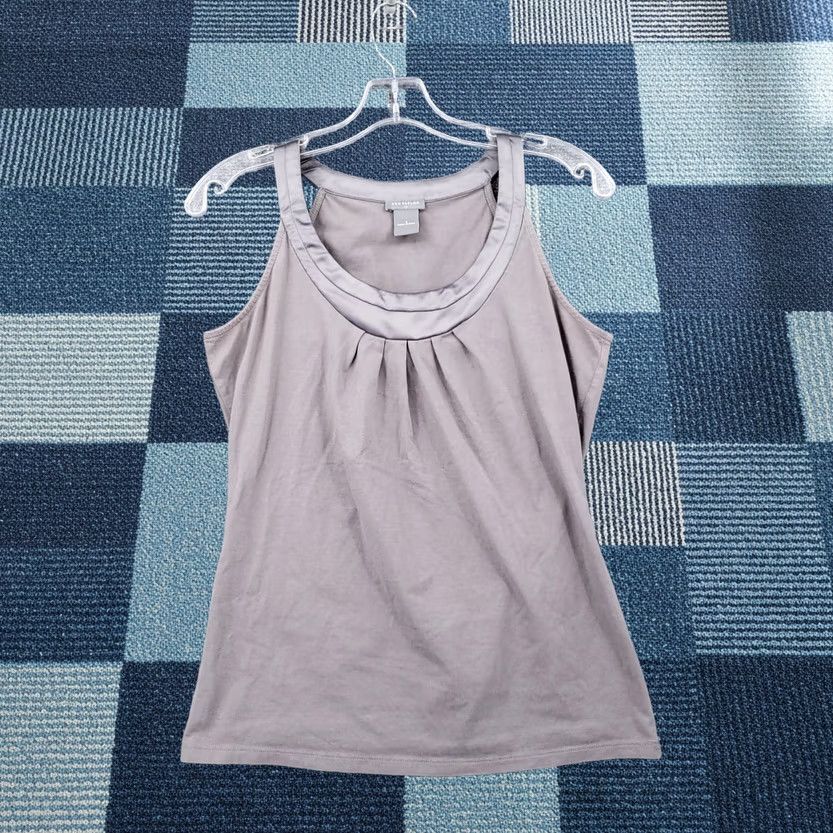 Ann Taylor Ann Taylor Gray Scoop Neck Sleeveless Pleated Tank Shirt Top Womens S Small Size S / US 4 / IT 40 - 1 Thumbnail
