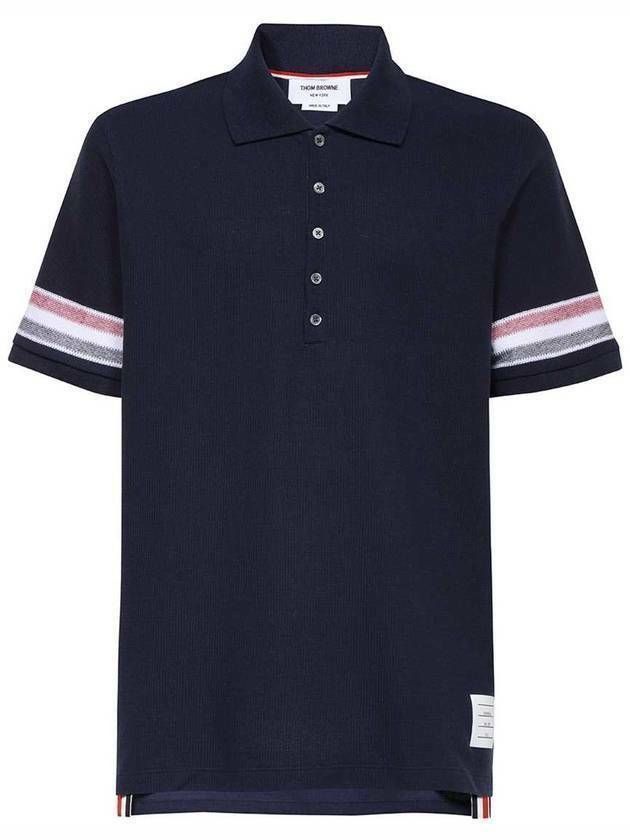 Textured Cotton Short Sleeve Polo Shirt in Blue, Men's (Size M)