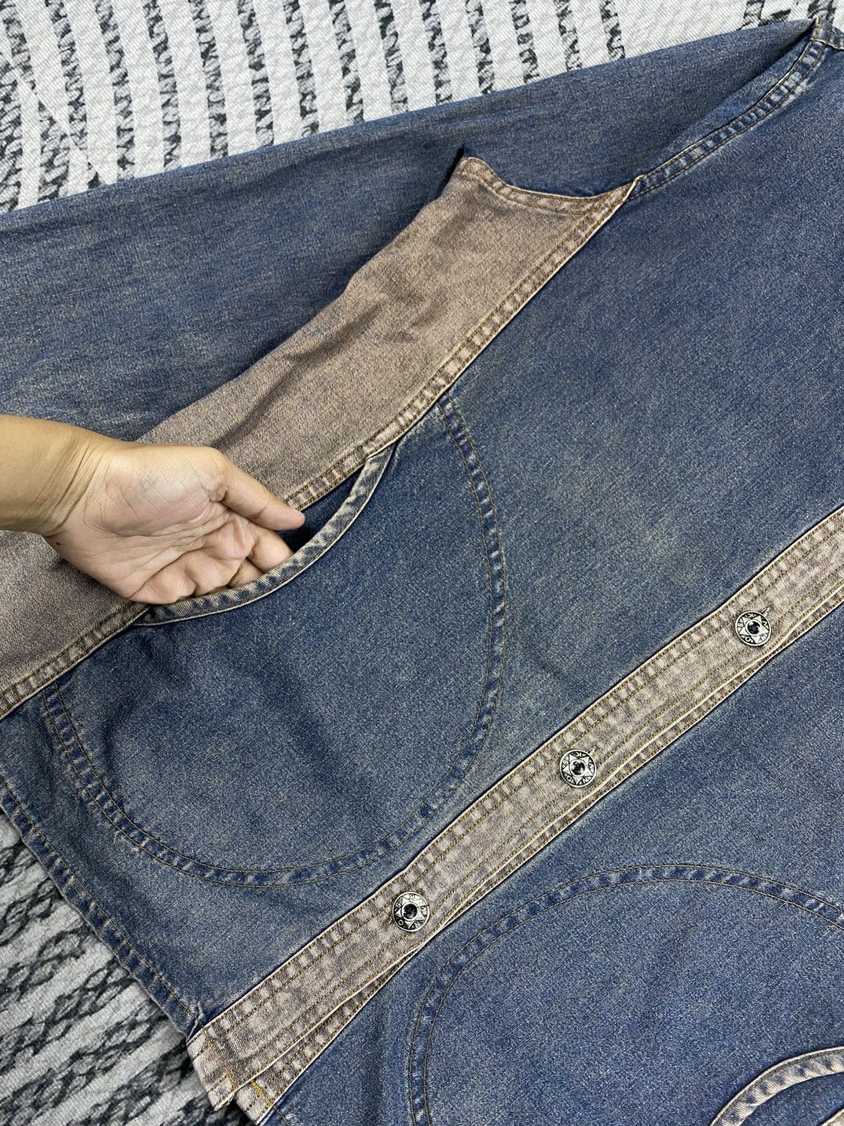 Japanese Brand Vtg Japanese Fashion Two Block Denim Button Up Jacket Size US M / EU 48-50 / 2 - 7 Thumbnail