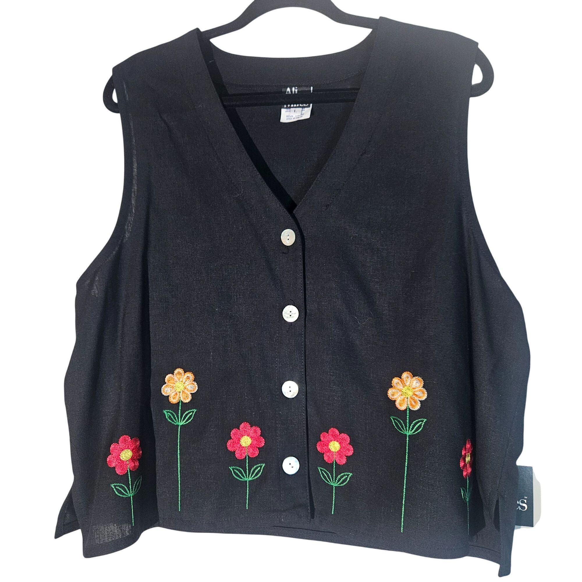 Other Ali Miles Black Sleeveless Floral Button Vest L – Artsy Gran Size L / US 10 / IT 46 - 1 Thumbnail