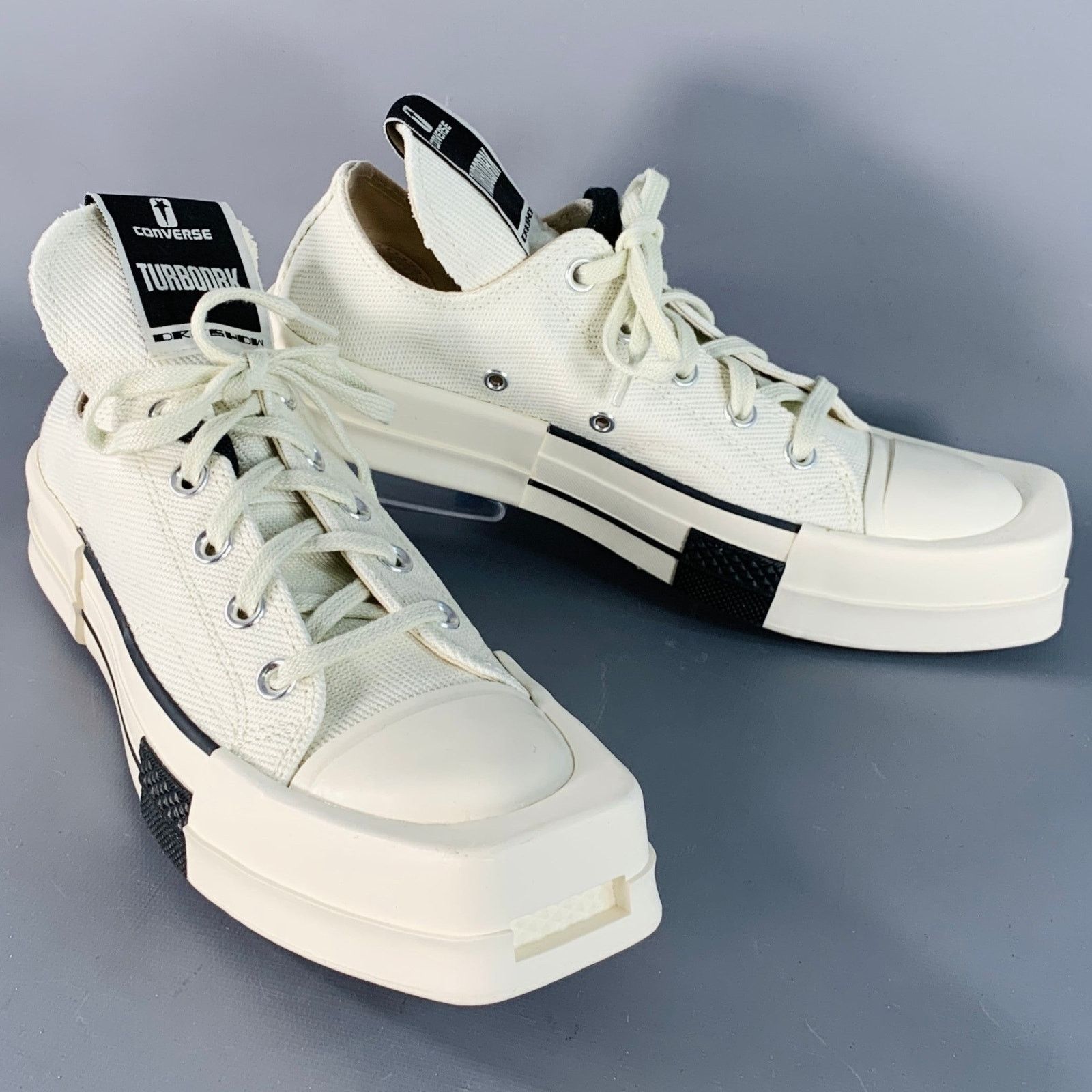 Rick Owens Drkshdw 8 TURBODRK Ivory White Canvas Square Toe Lace-Up Sneakers Size US 8 / IT 38 - 1 Thumbnail