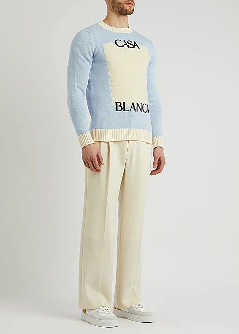 Casablanca Blue & Off-White Knit Logo Sweater Size US M / EU 48-50 / 2 - 3 Thumbnail