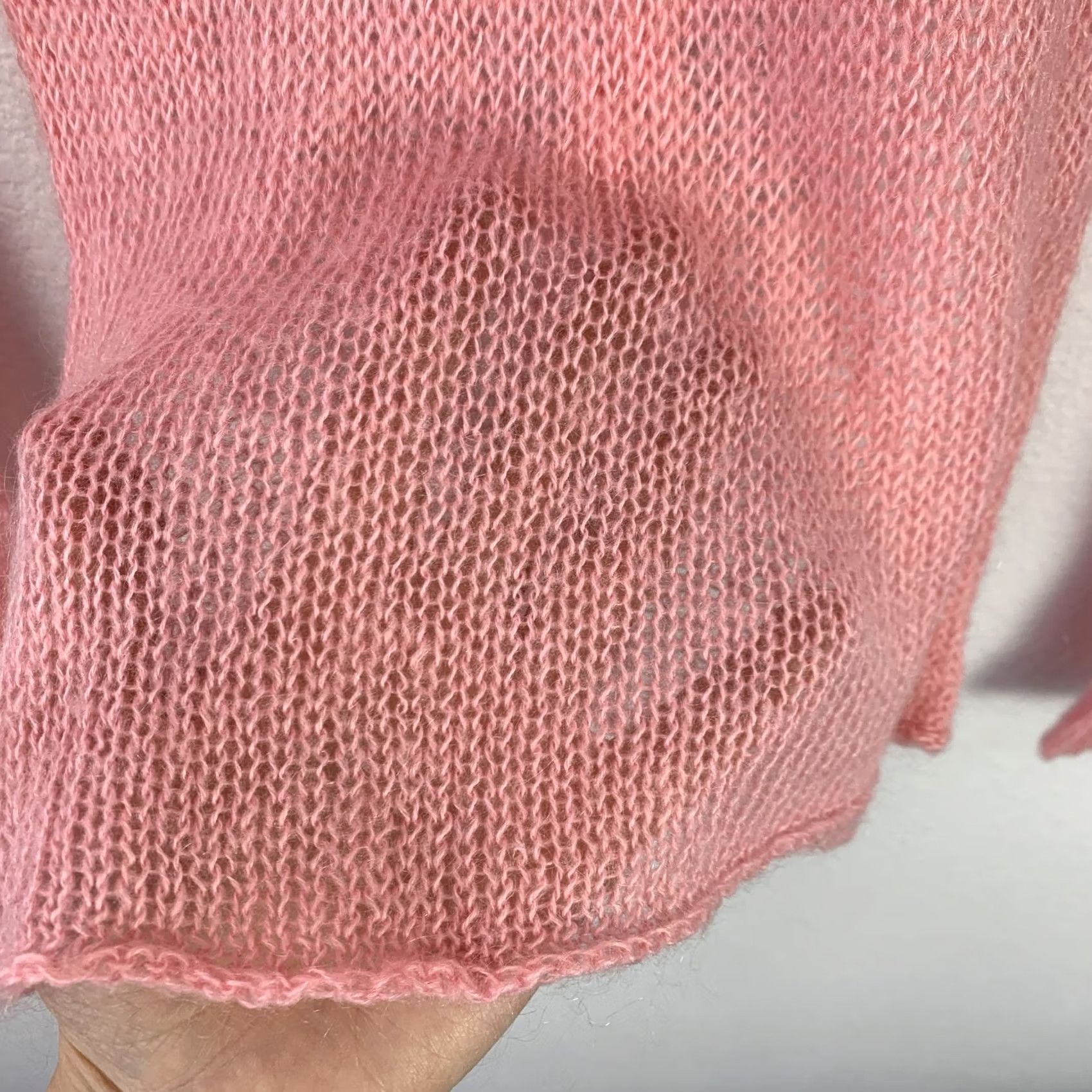 Vintage VINTAGE Pout Pink Mohair Blend Sheer Off Shoulder Cable Knit Sweater L Balletcore Y2K Womens Pullover Off the Shoulder Long Sleeve Bell Sleeve Size L / US 10 / IT 46 - 7 Thumbnail