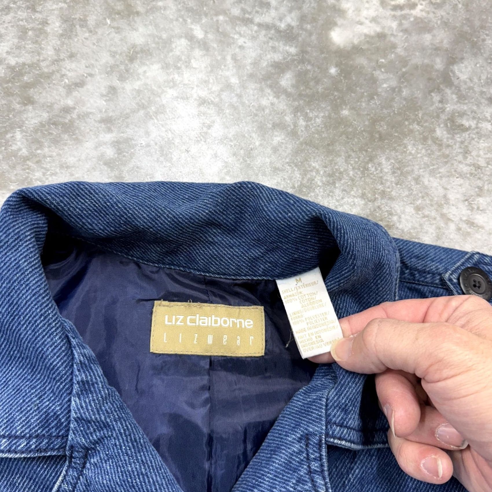 Liz Claiborne Liz Claiborne Jacket Womens Medium Denim Vintage Military Coat 90s Blue Solid Cotton Denim Lined Pockets Button Size M / US 6-8 / IT 42-44 - 3 Thumbnail