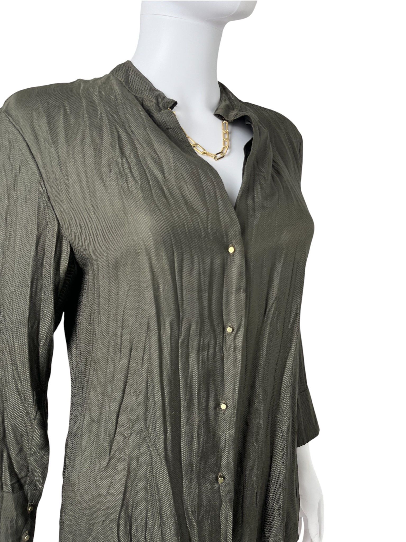 Roberto Cavalli 1990's Chain Petrol Green Ruched Silk Shirt Size S / US 4 / IT 40 - 7 Thumbnail
