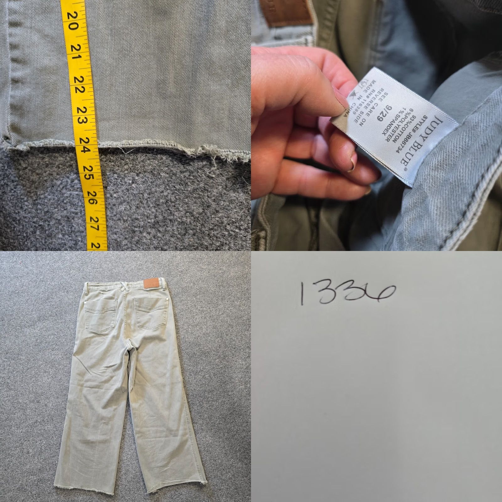 Vintage Judy Blue Jeans Womens 29 Green Wide Leg Raw Hem Garment Dyed Stretch Casual Size 29" - 8 Thumbnail